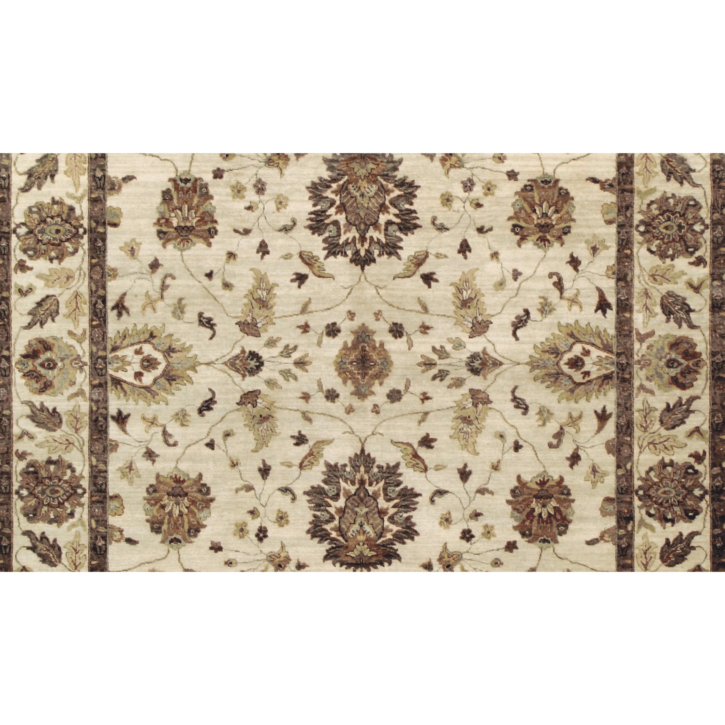 Indian Luxury Traditional Hand-Knotted Ivory 14x26 Rug For Sale