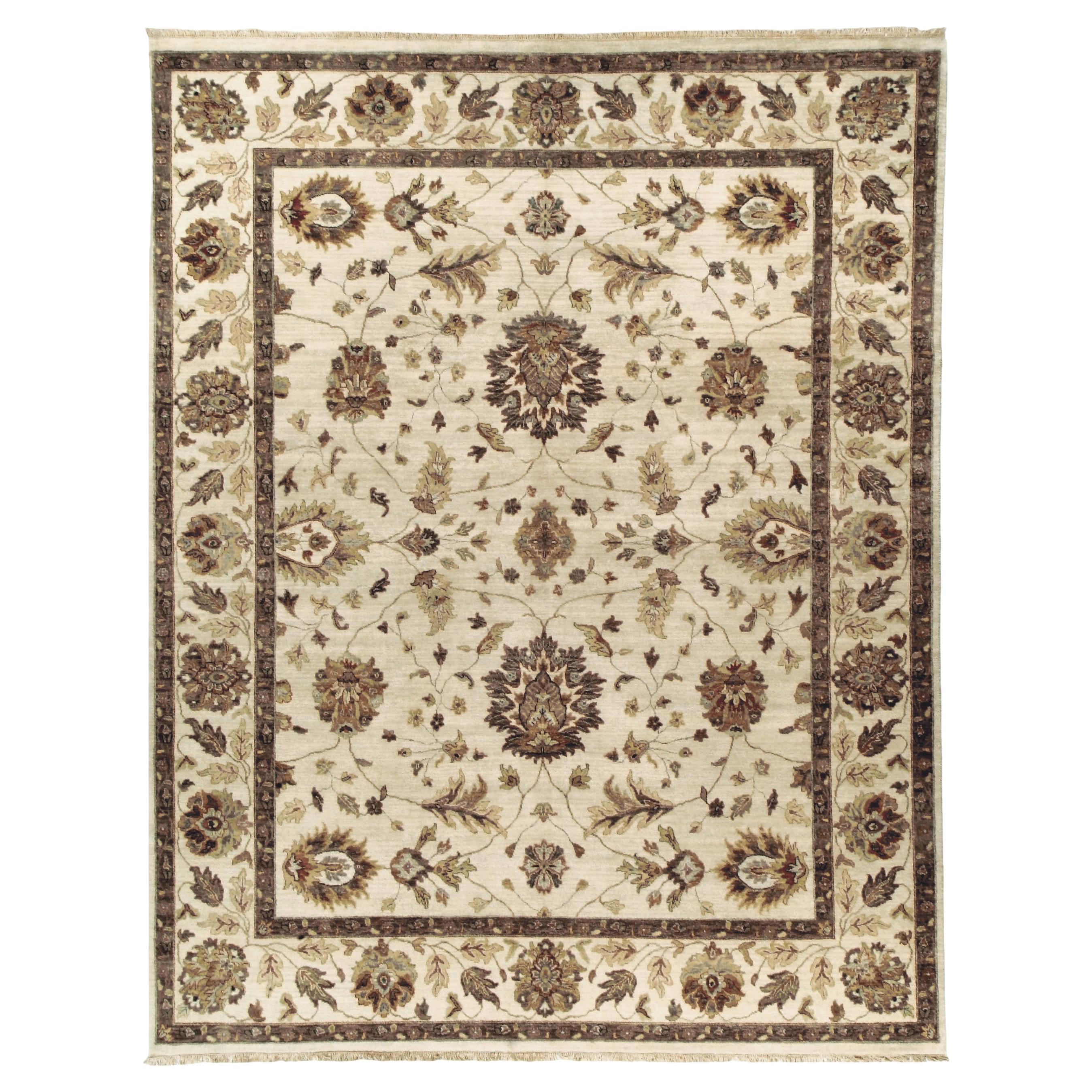 Luxury Traditional Hand-Knotted Ivory 14x26 Rug