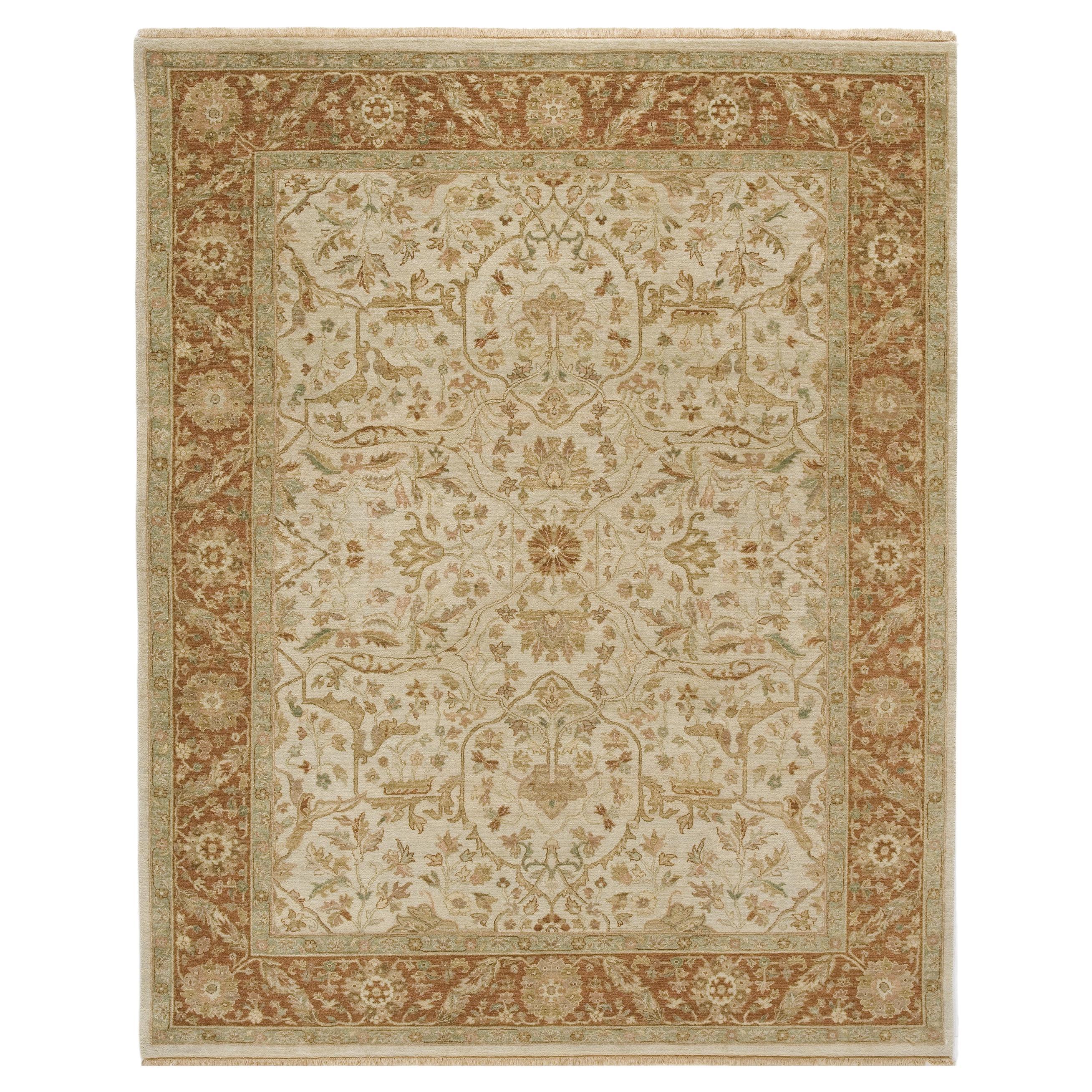 Luxury Traditional Hand-Knotted Ivory/Bronze 12x18 Rug