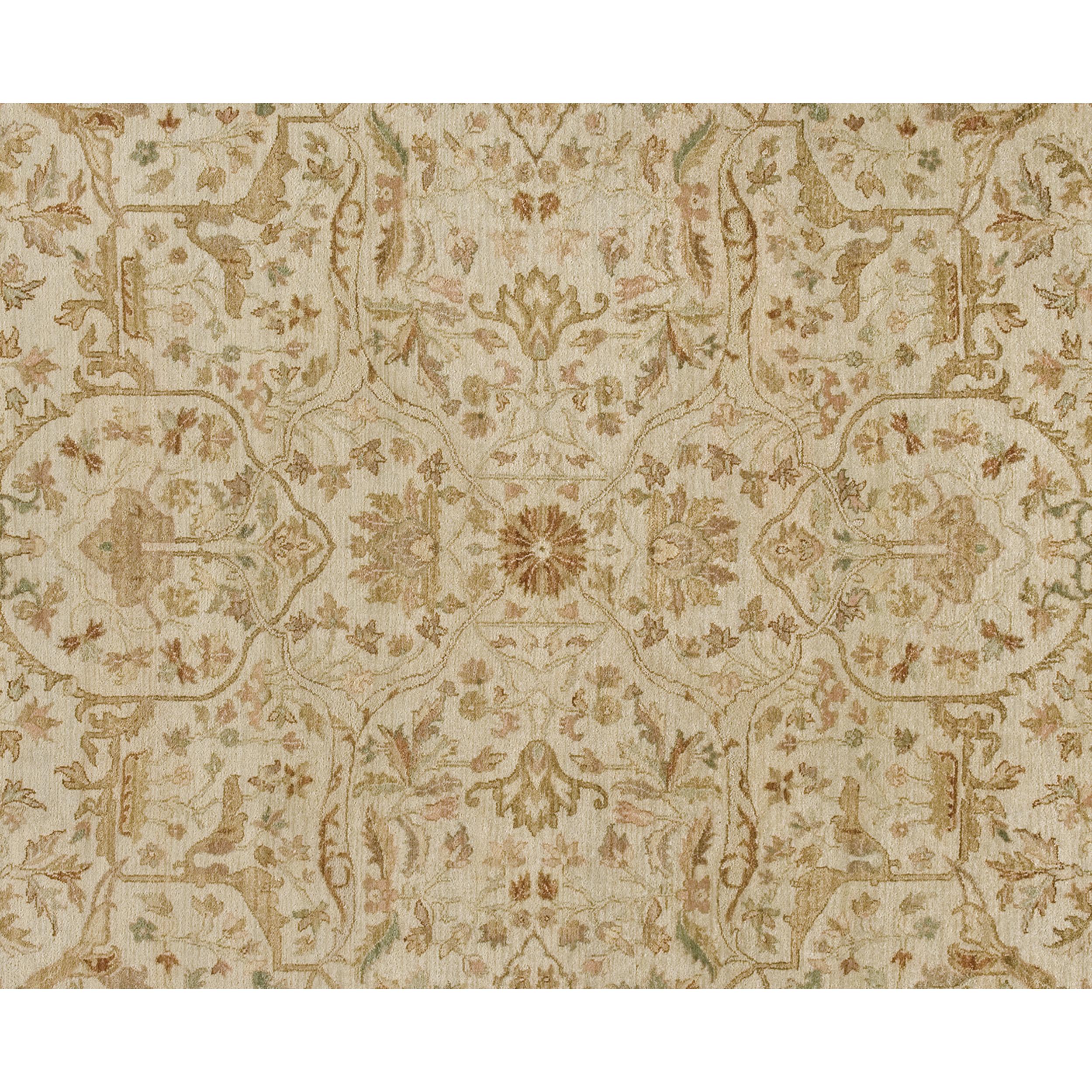 Agra Tapis traditionnel de luxe noué à la main Ivoire/Bronze 14x28 14x28 en vente