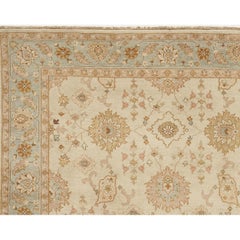 Luxury Traditional Hand-Knotted Ivory/Seafoam 10x14 Rug