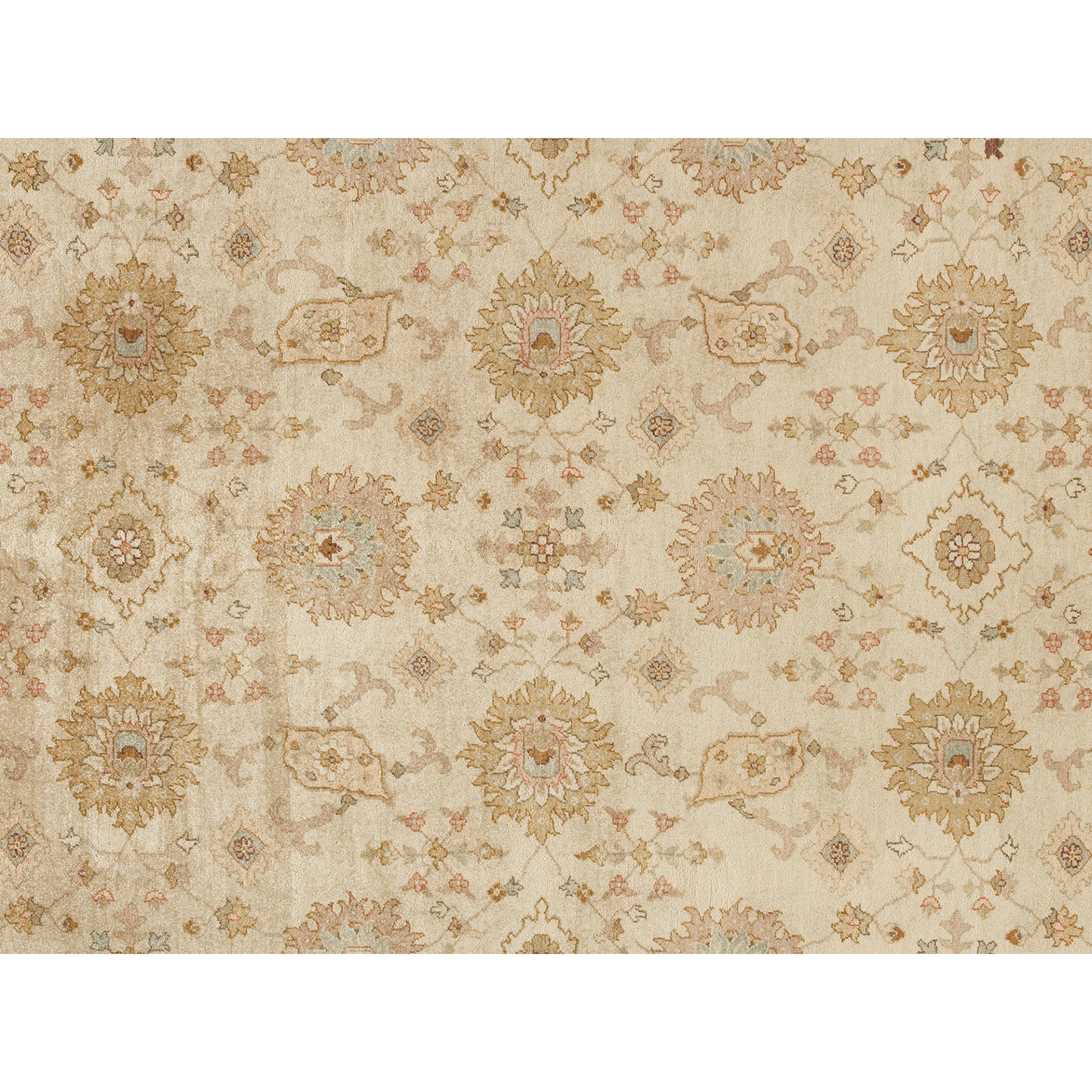 Agra Luxury Traditional Hand-Knotted Ivory/Seafoam 10x14 Rug For Sale