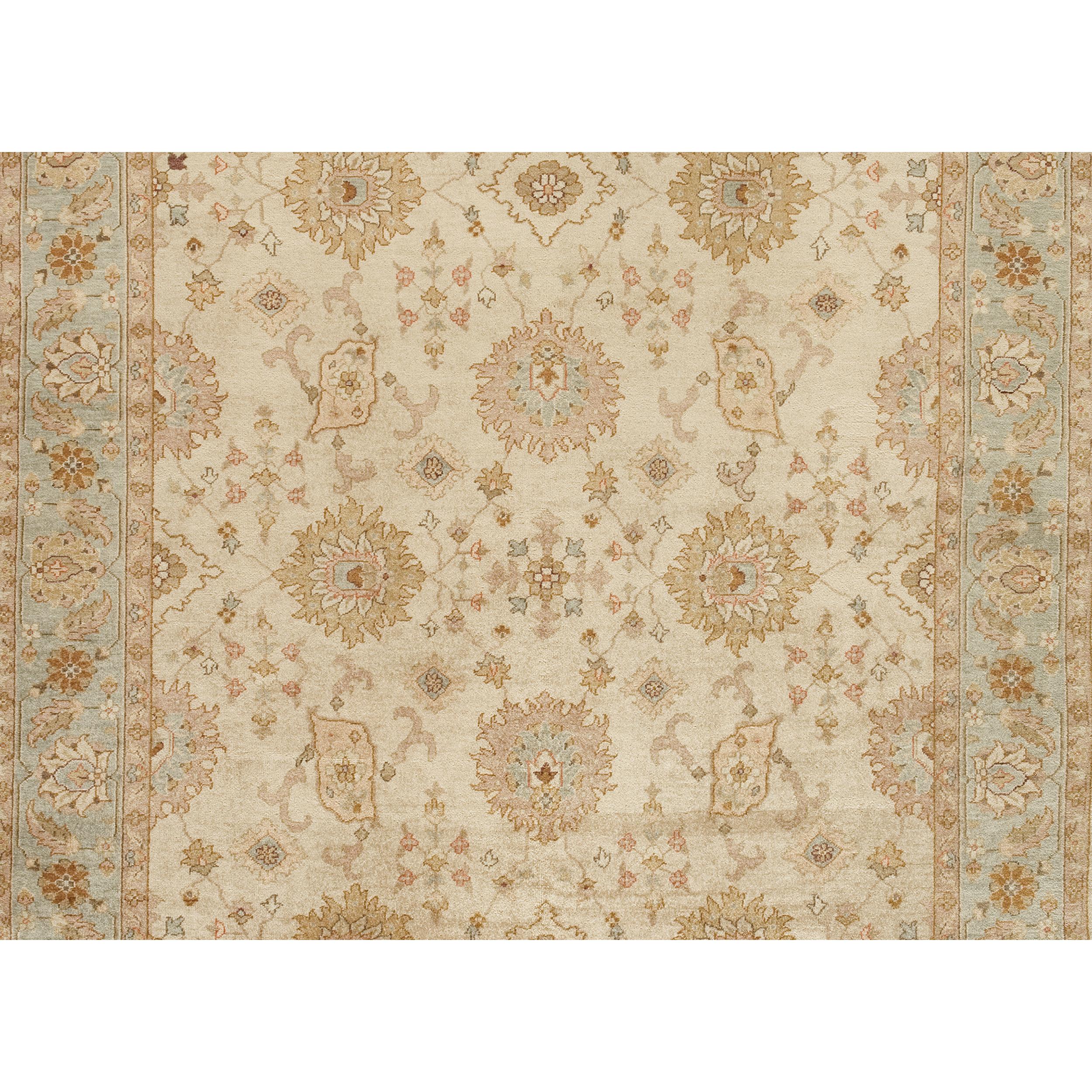 Chinese Luxury Traditional Hand-Knotted Ivory/Seafoam 10x14 Rug For Sale