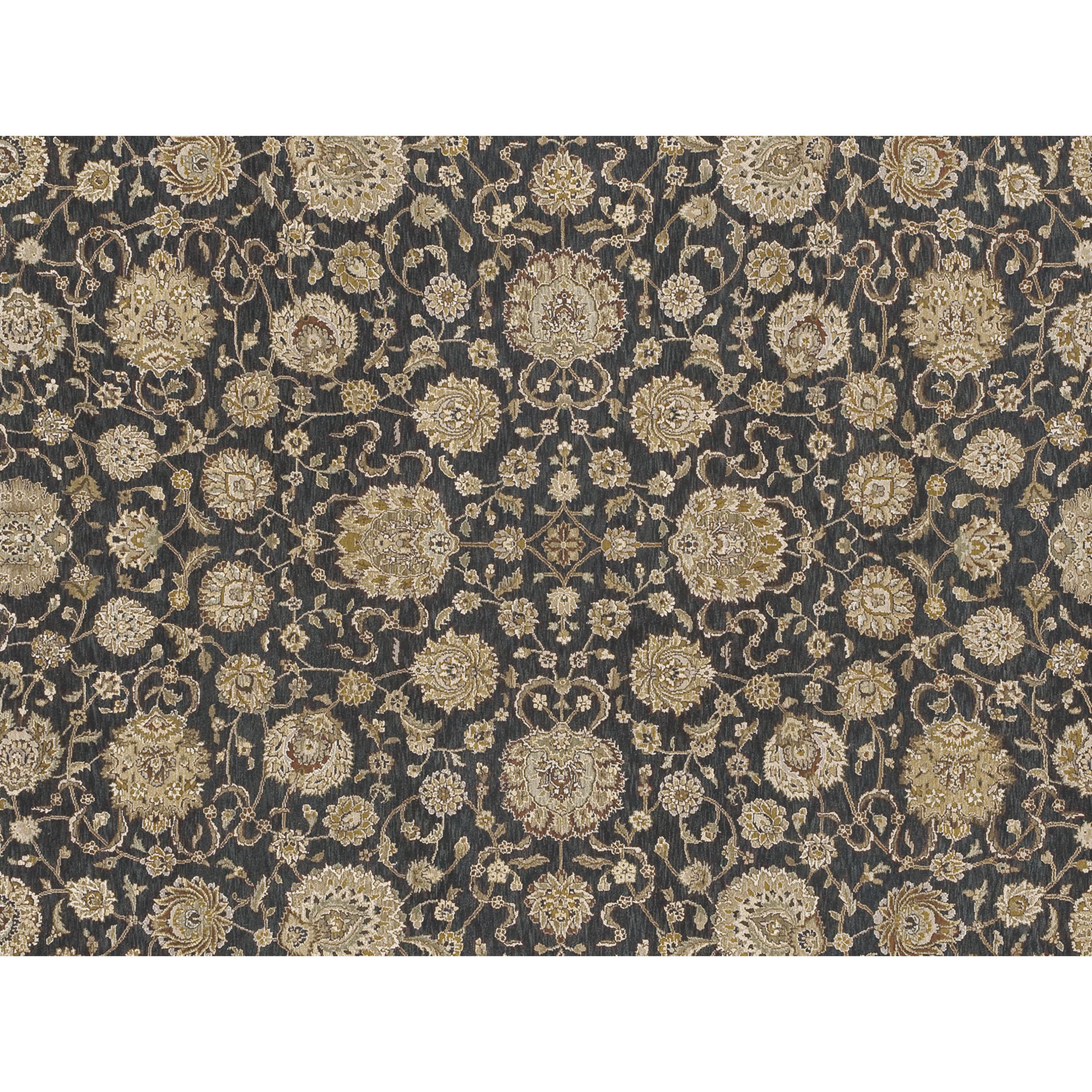 Chinese Luxury Traditional Hand-Knotted Kashan Black & Gold 12x15 Rug For Sale