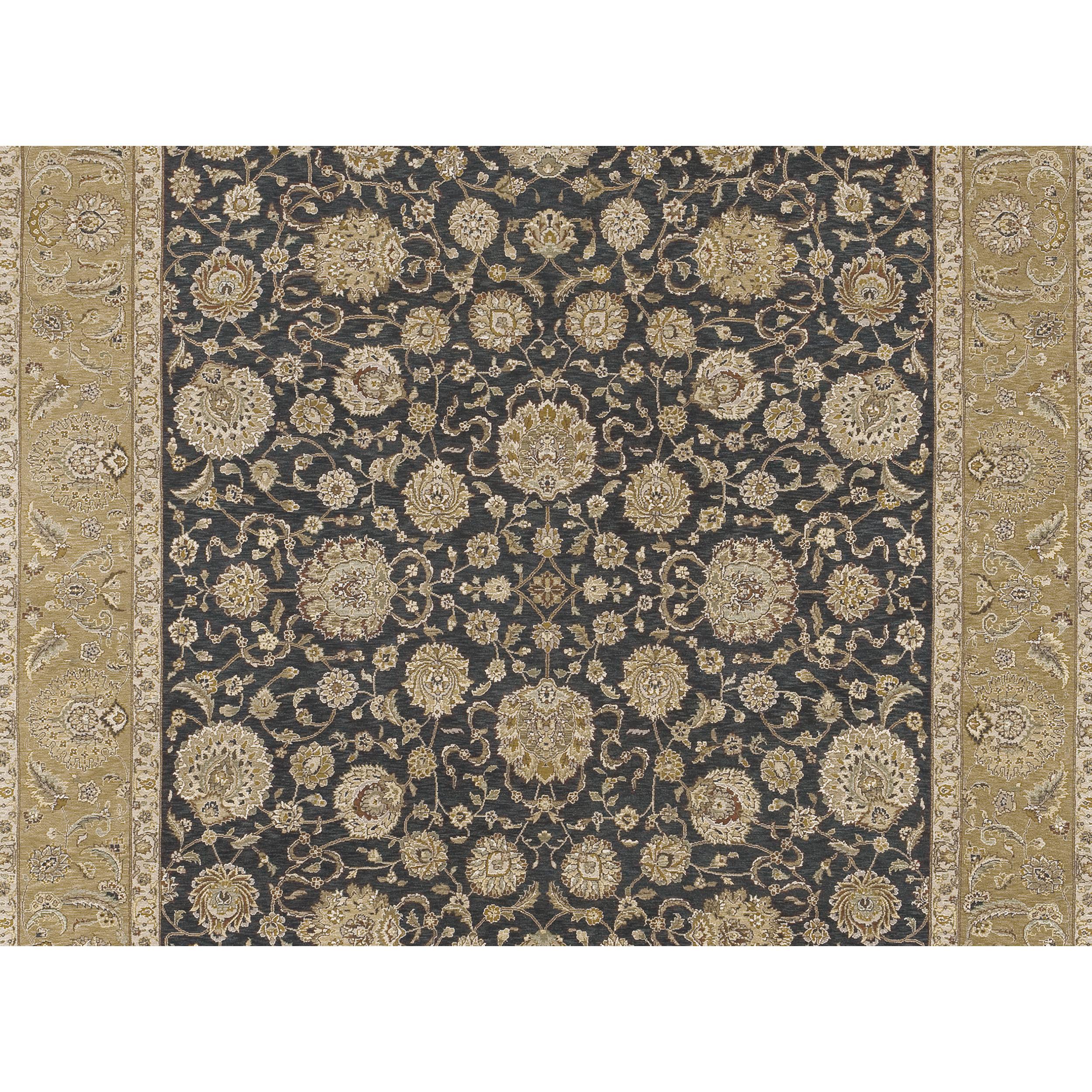 Luxury Traditional Hand-Knotted Kashan Black & Gold 12x15 Rug In New Condition For Sale In Secaucus, NJ