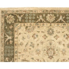 Lujosa Alfombra Tradicional Anudada a Mano Kashan Crema y Marrón 12x18