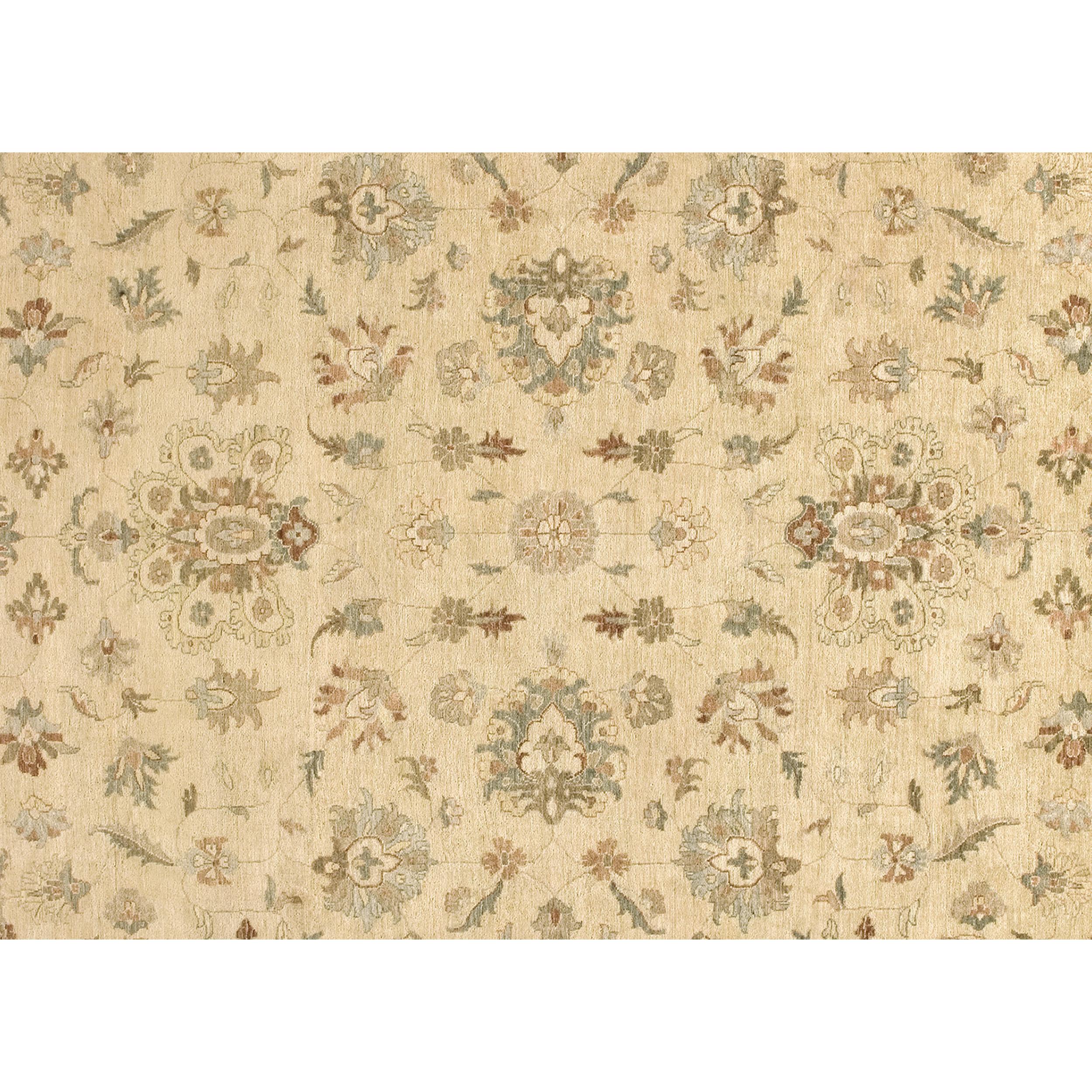 Pakistani Luxury Traditional Hand-Knotted Kashan Cream& Brown 12x18 Rug For Sale