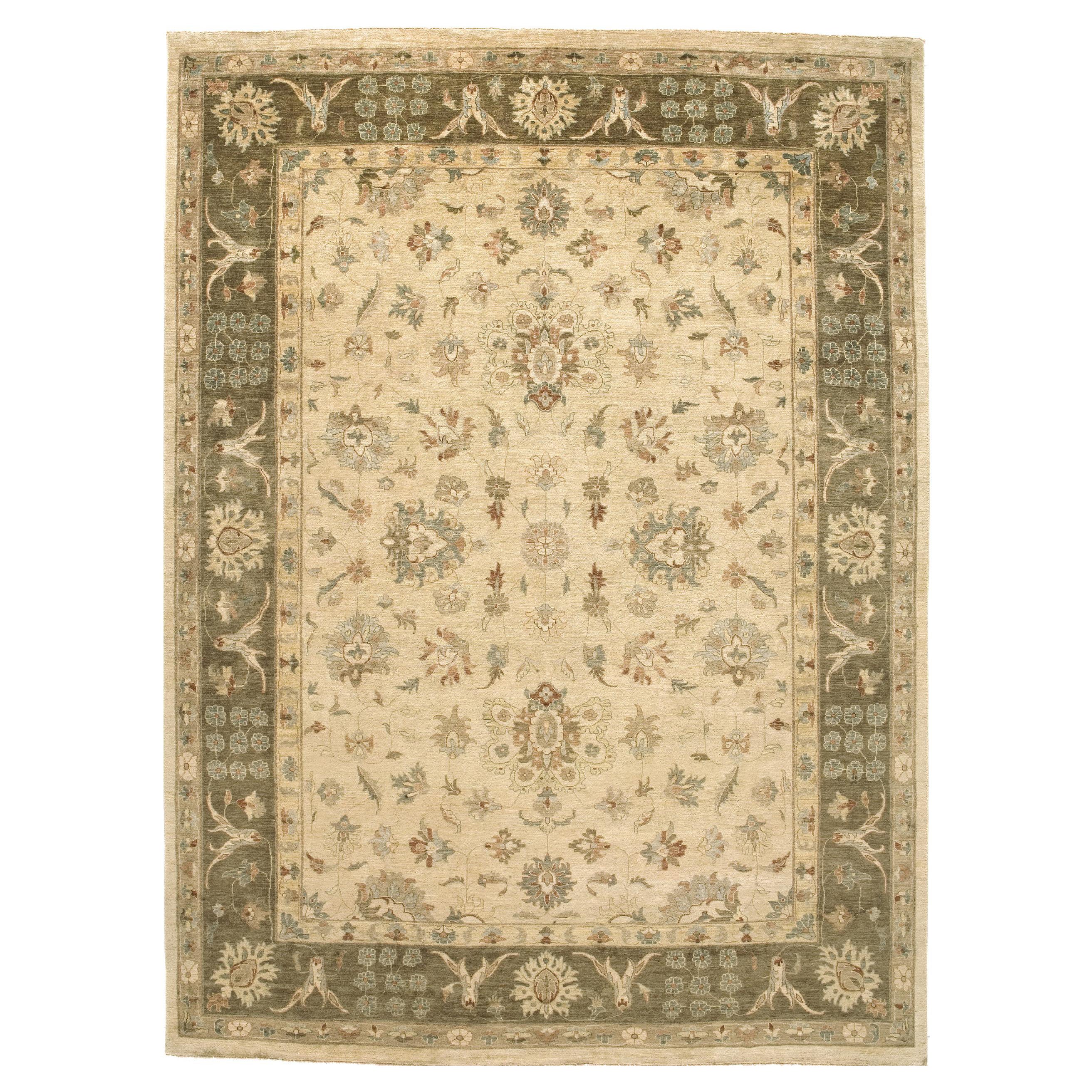 Tapis traditionnel de luxe Knotsradition, noué à la main, crème et Brown 12x18