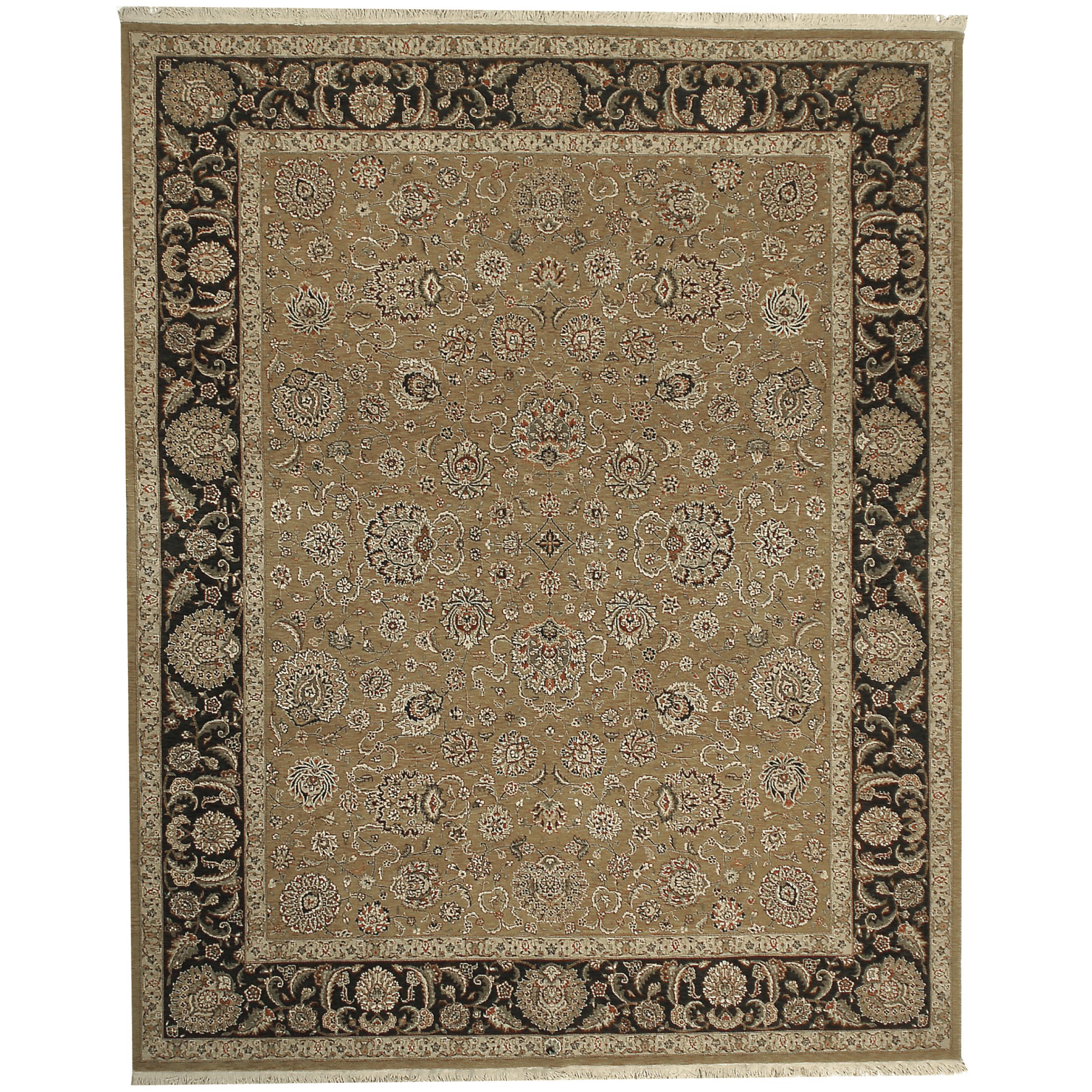 Luxury Traditional Hand-Knotted Kashan Gold & Black 12x15 Rug
