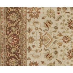 Luxury Traditional Hand-Knotted Kashan Ivory & Brown 11x19 Rug