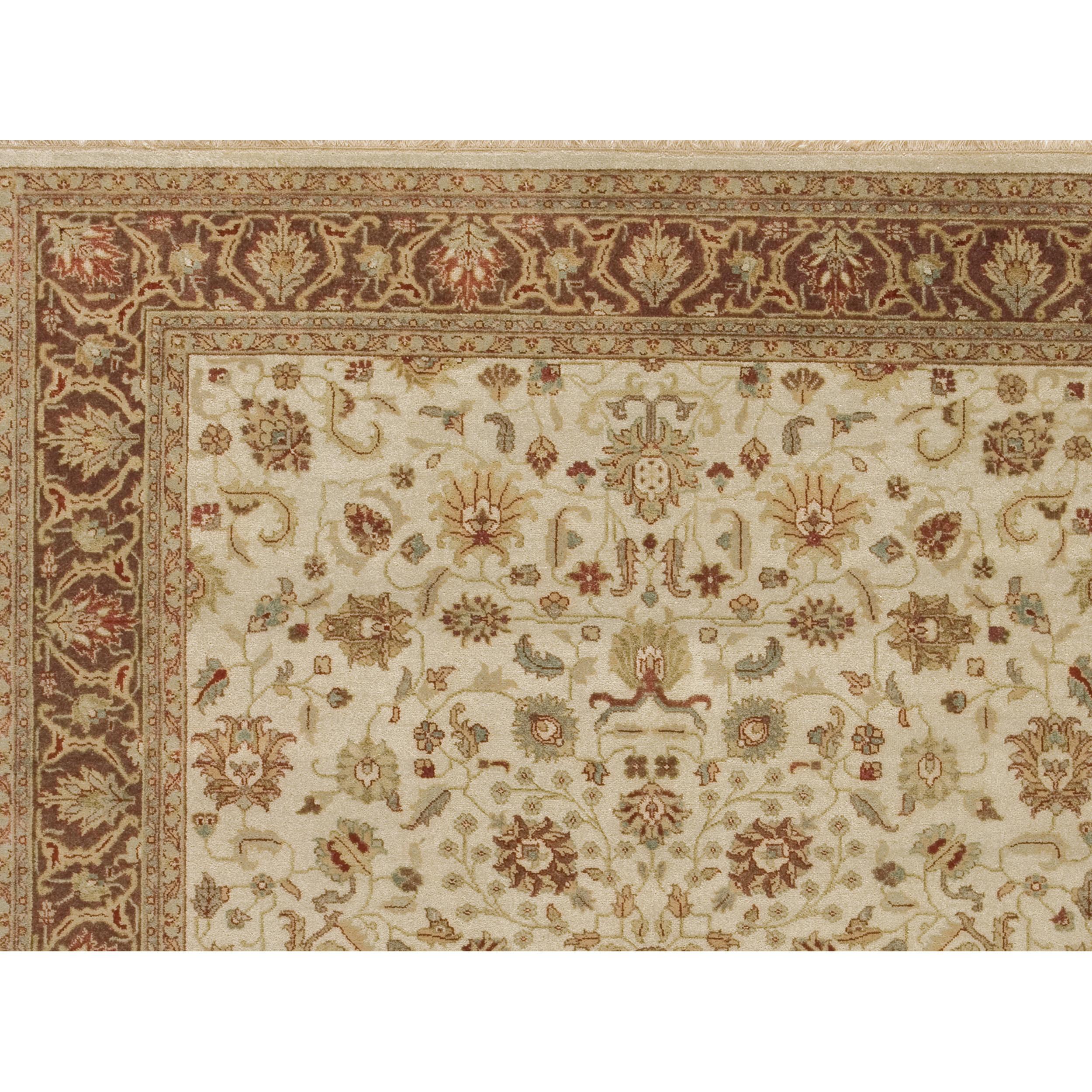 Luxury Traditional Hand-Knotted Kashan Ivory & Brown 11x19 Rug In New Condition For Sale In Secaucus, NJ