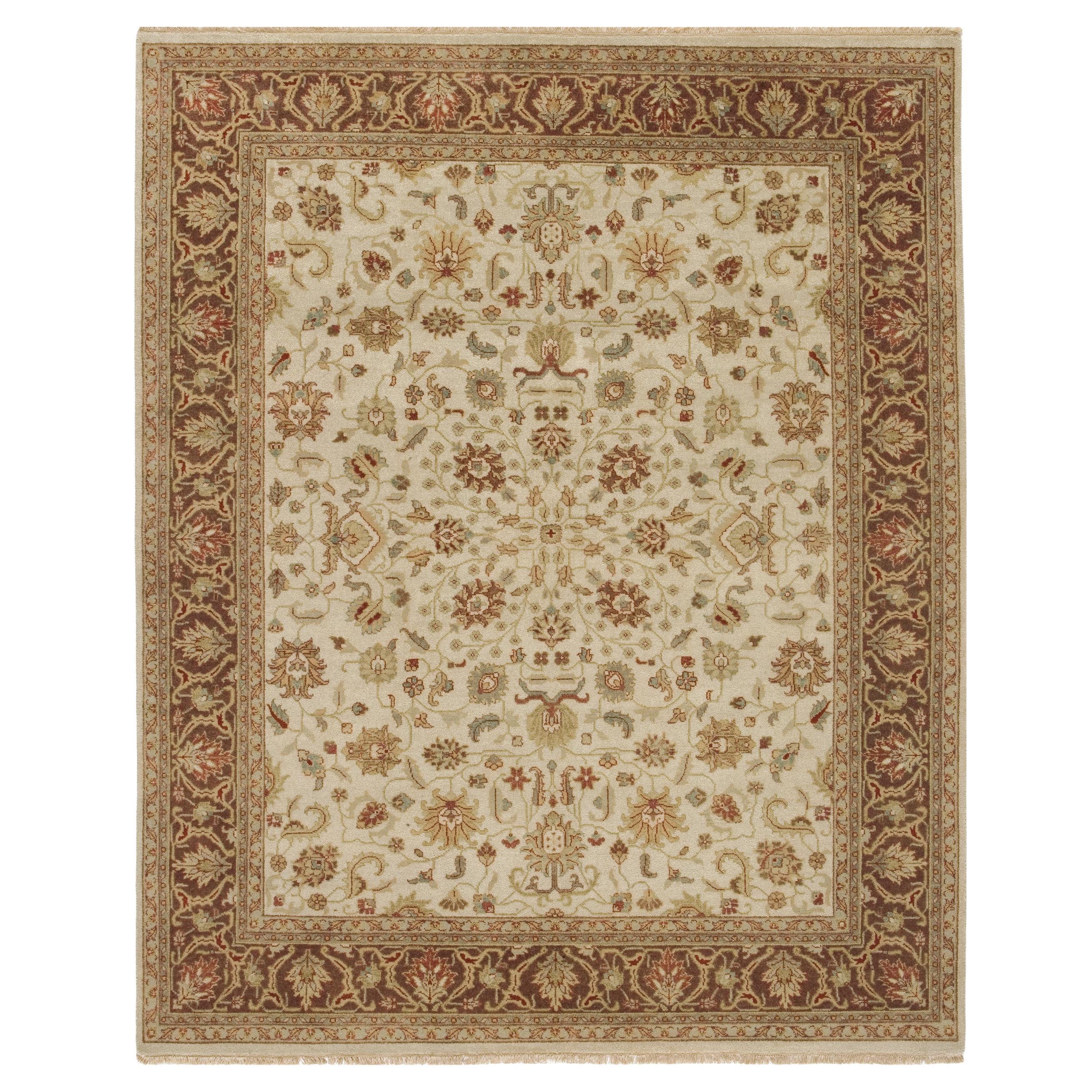 Luxury Traditional Hand-Knotted Kashan Ivory & Brown 11x19 Rug