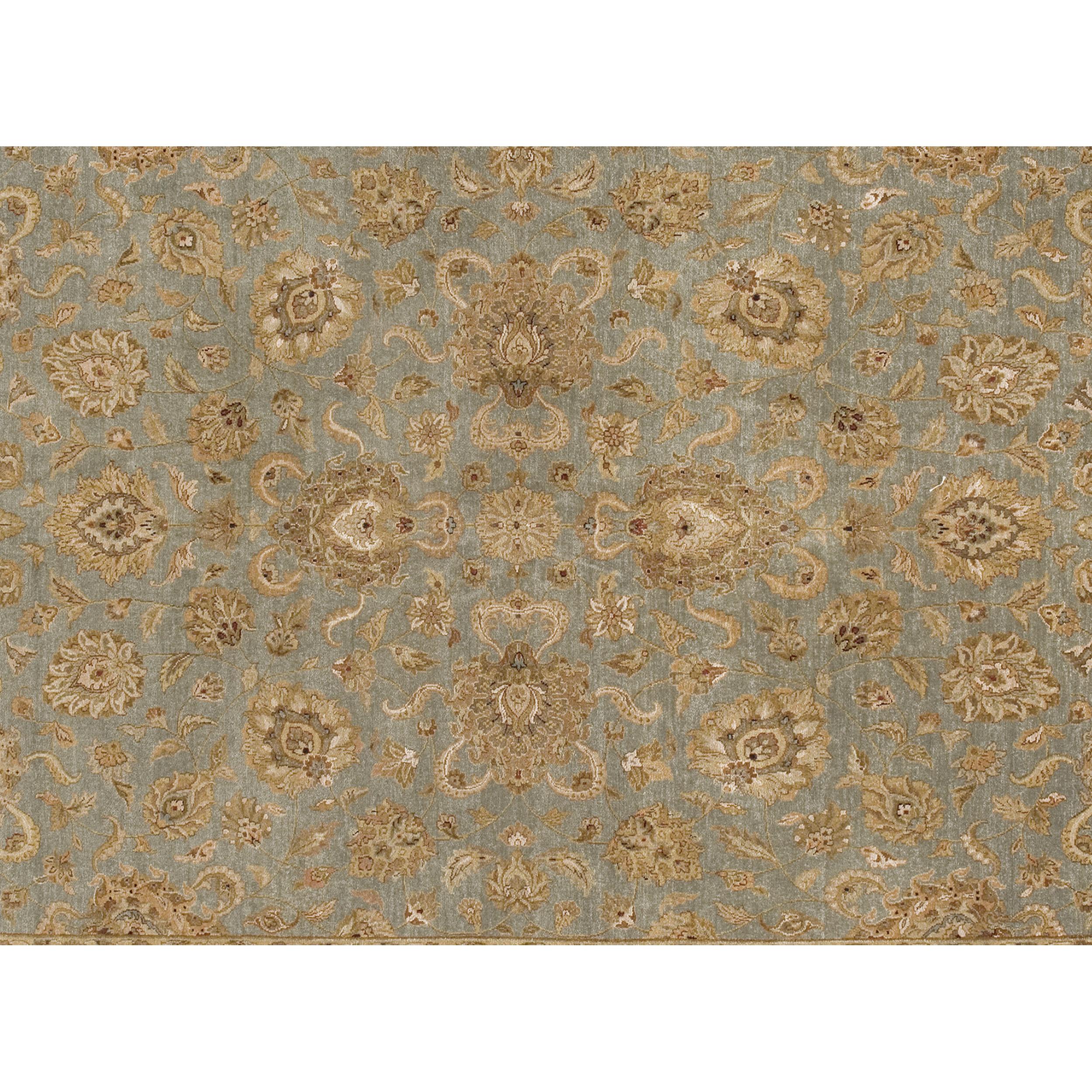 Indian Luxury Traditional Hand-Knotted Kashan Light Blue & Ivory 10x14 Rug For Sale