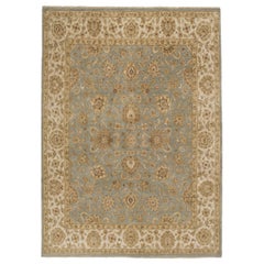 Tapis Kashan de luxe traditionnel noué à la main, bleu clair et ivoire 10x14