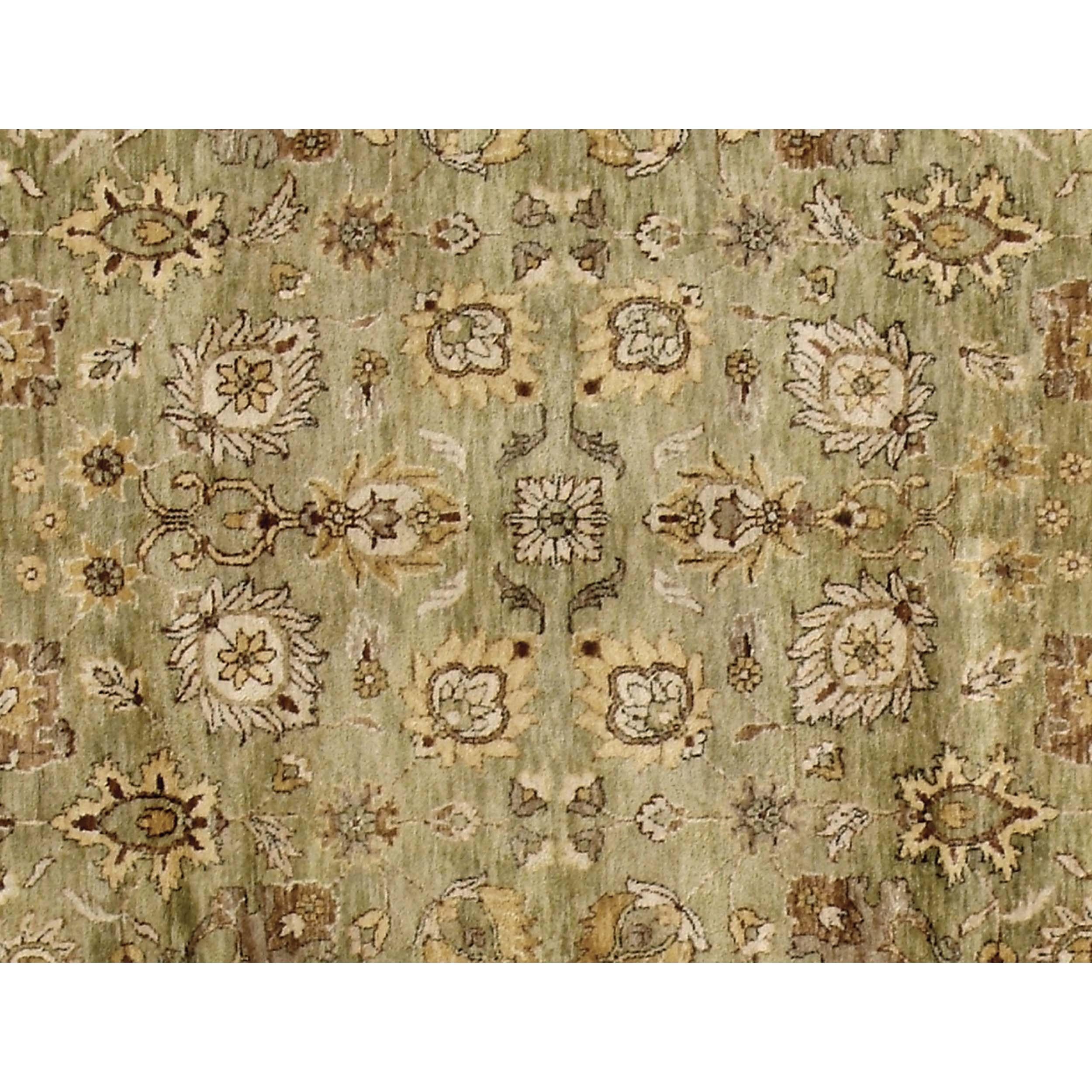 Indien Tapis traditionnel Kashan, noué à la main, vert clair et crème 14X24 en vente