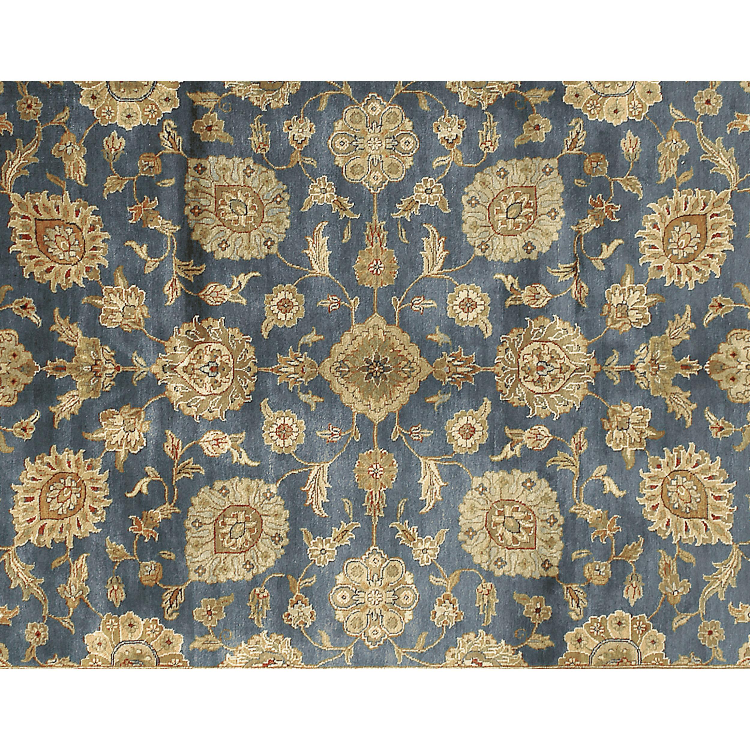 Agra Luxury Traditional Hand-Knotted Kashan Teal and Cream 10X14 Rug For Sale