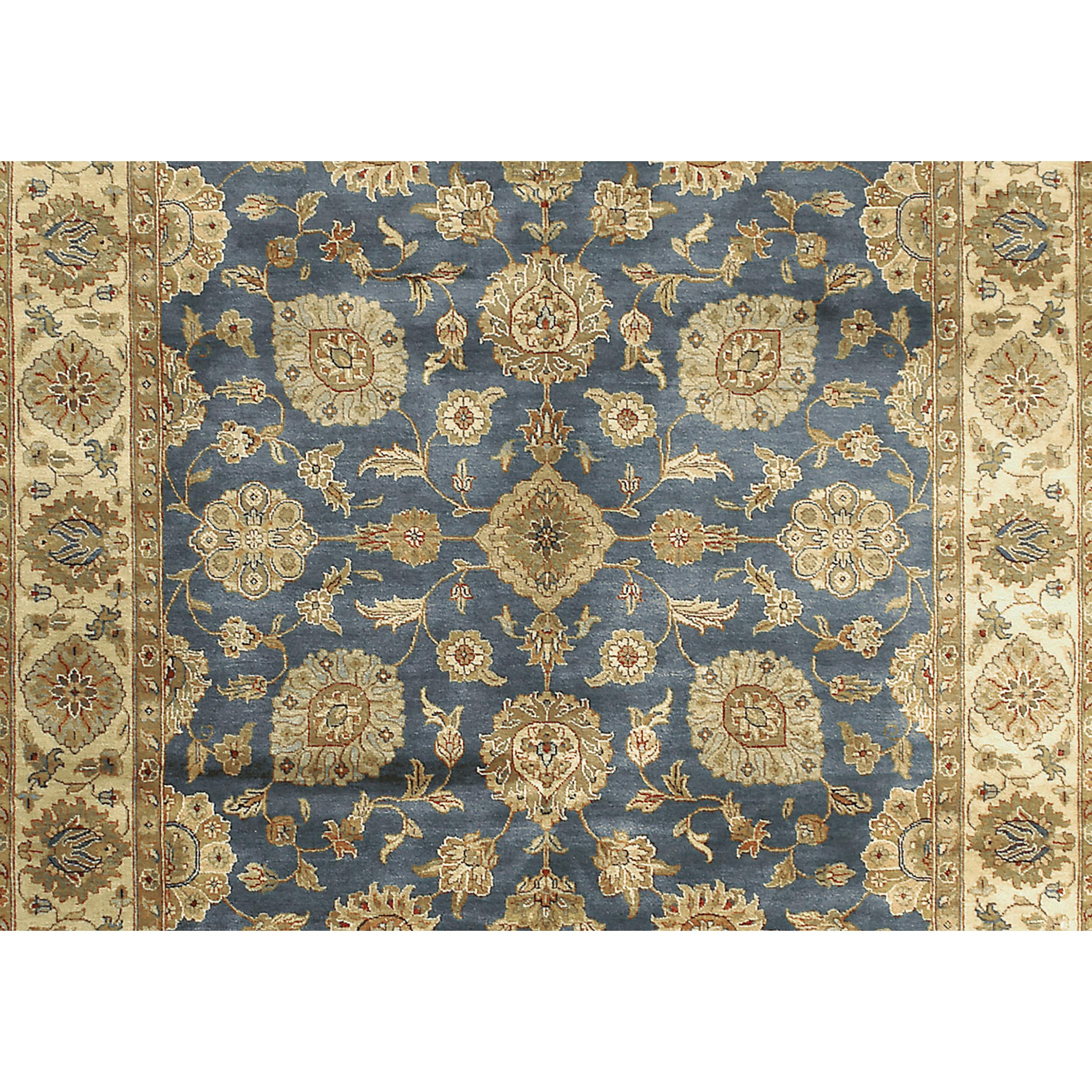 Indian Luxury Traditional Hand-Knotted Kashan Teal and Cream 10X14 Rug For Sale