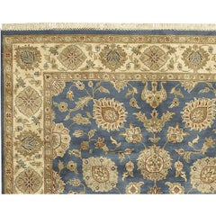 Luxury Traditional Hand-Knotted Kashan Teal and Cream 12x18 Rug