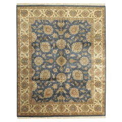 Lujosa Alfombra Tradicional Anudada a Mano Kashan Teal y Crema 12x18