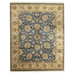 Tapis traditionnel de luxe Kashan noué à la main, couleur sarcelle et crème 12x18