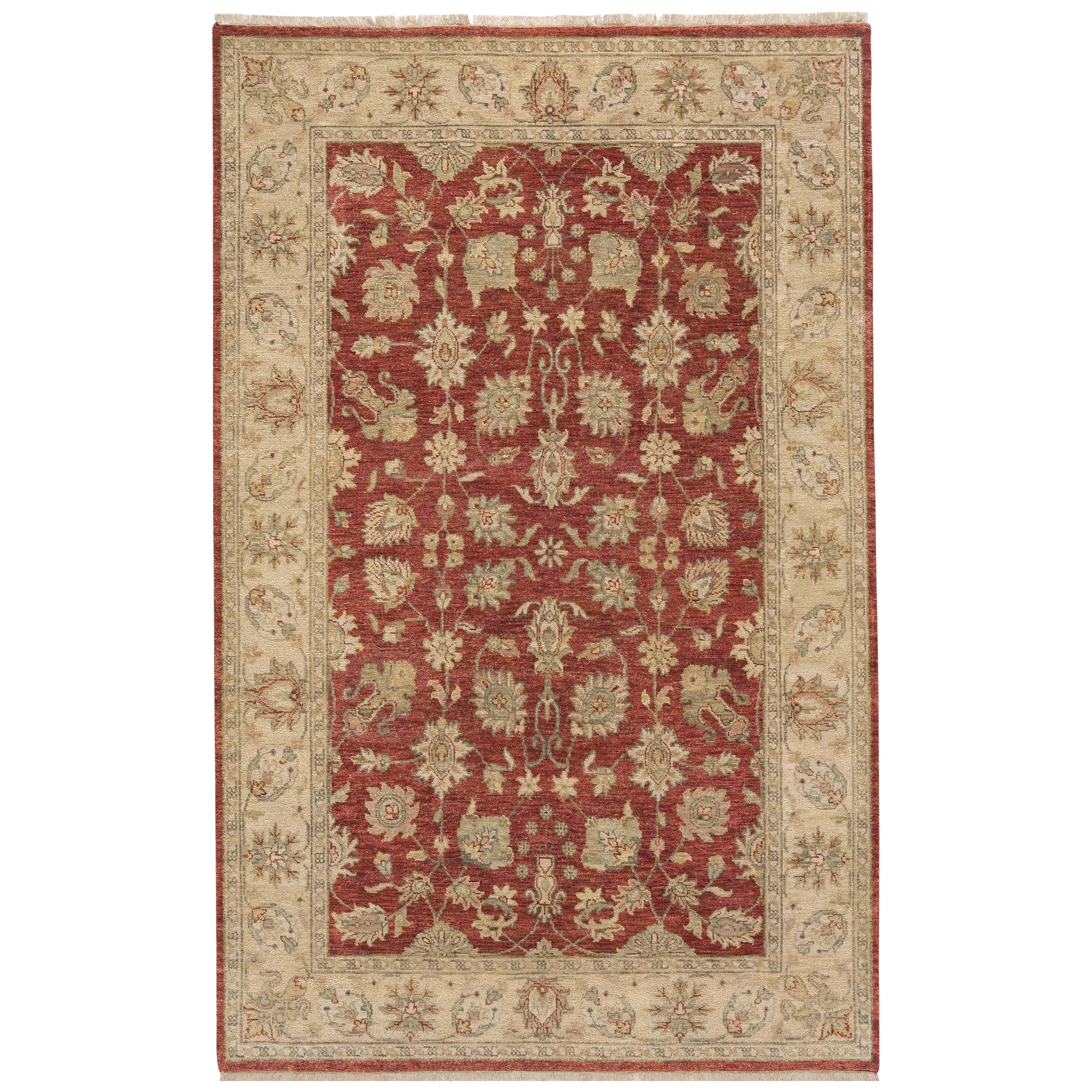 Tapis traditionnel de luxe noué à la main au Kashan, tomate et beige, 14x24