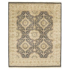 Luxuriöser traditioneller handgeknüpfter Teppich Kirman Schwarz und Gold 12x15