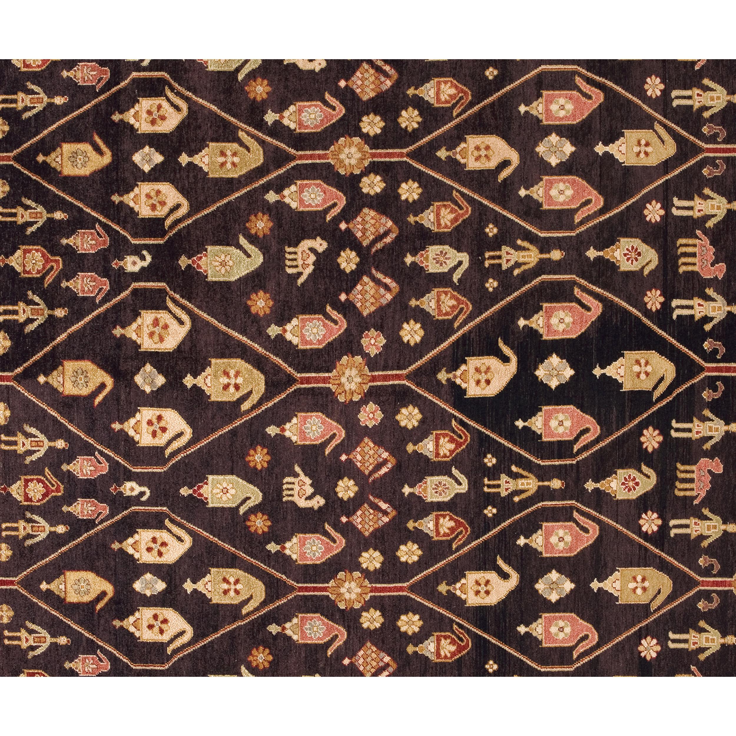 Chinese Luxury Traditional Hand-Knotted Kuba Brown/Gold 16x28 Rug For Sale