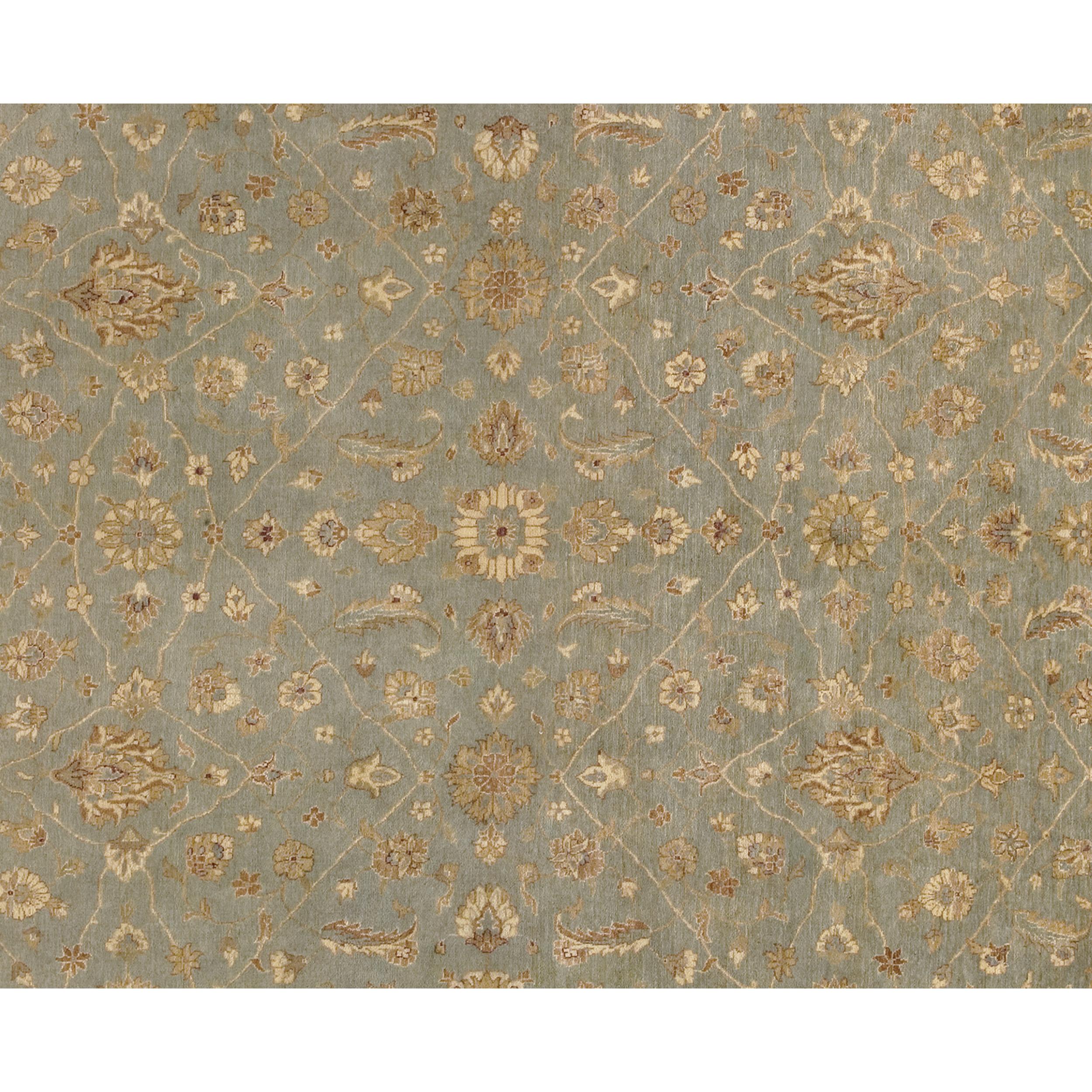 Pakistani Luxury Traditional Hand-Knotted Polonaise Light Blue and Brown 12x18 Rug For Sale