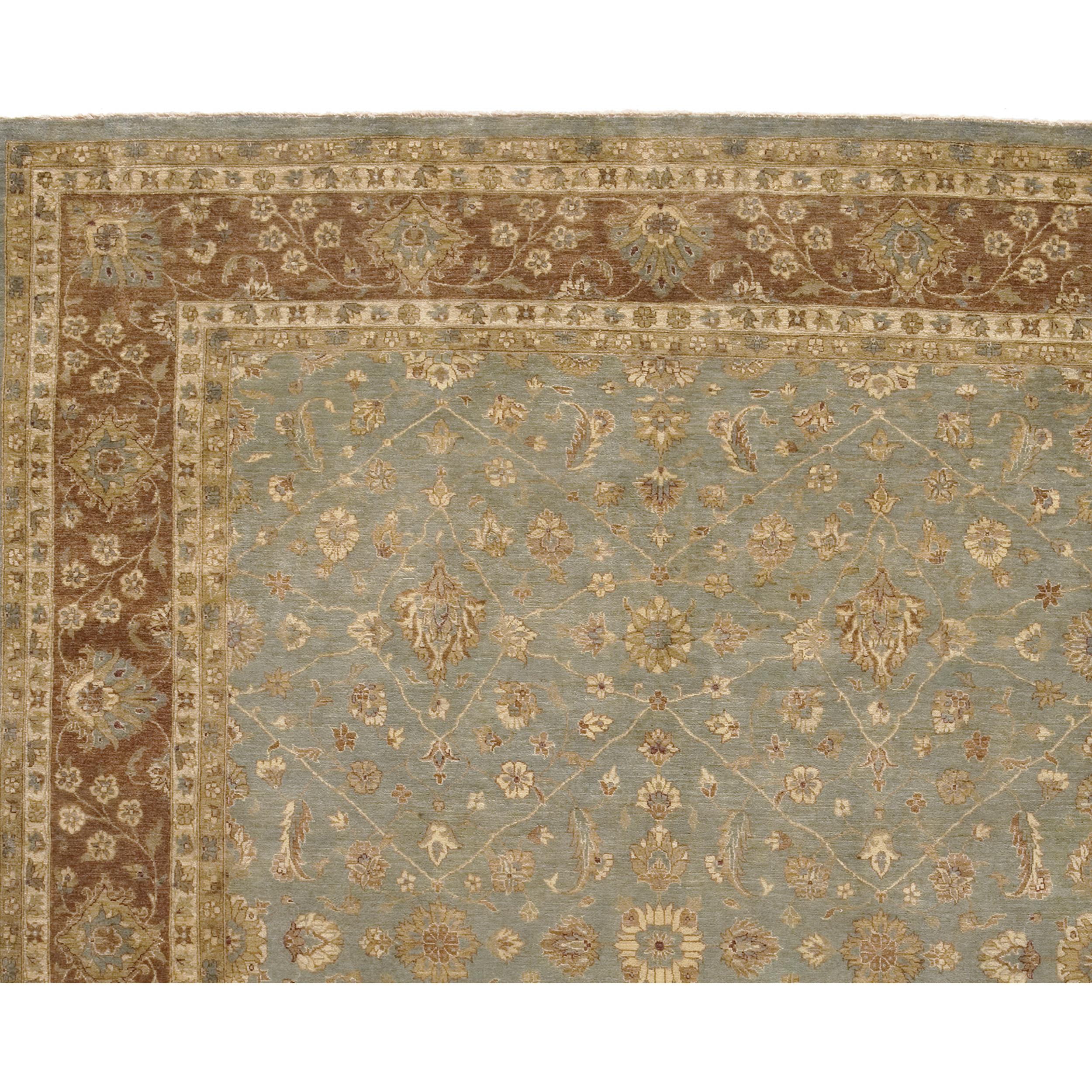 Luxury Traditional Hand-Knotted Polonaise Light Blue and Brown 12x18 Rug In New Condition For Sale In Secaucus, NJ