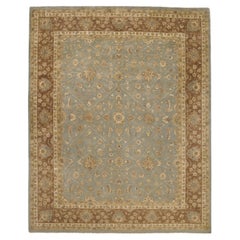 Luxury Traditional Hand-Knotted Polonaise Light Blue and Brown 12x18 Rug