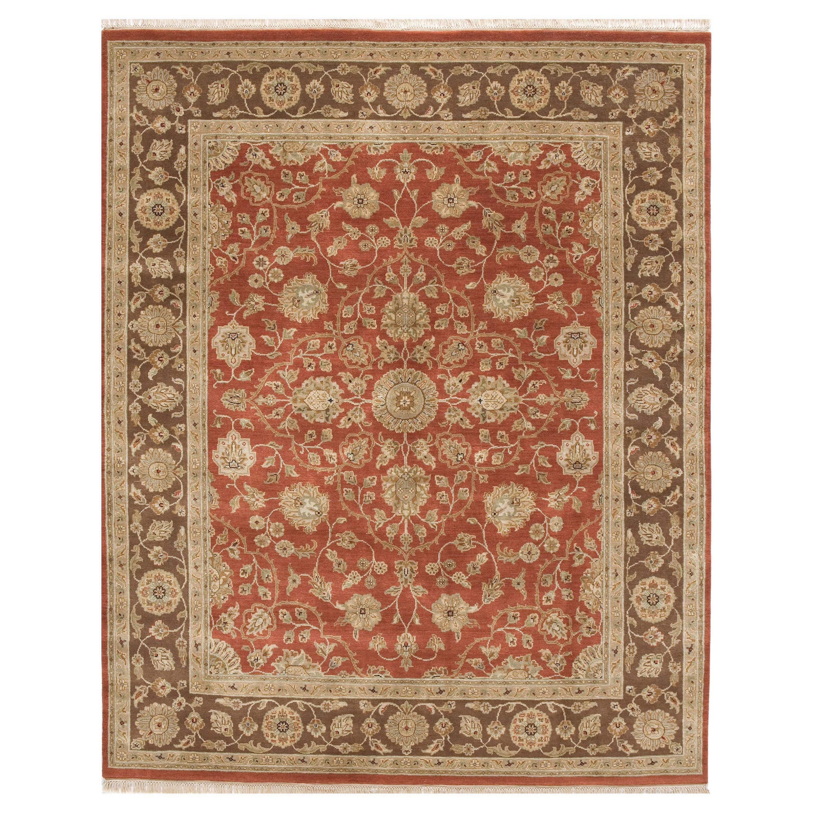 Tapis traditionnel de luxe noué à la main Lilihan Brick et Brown 12x18