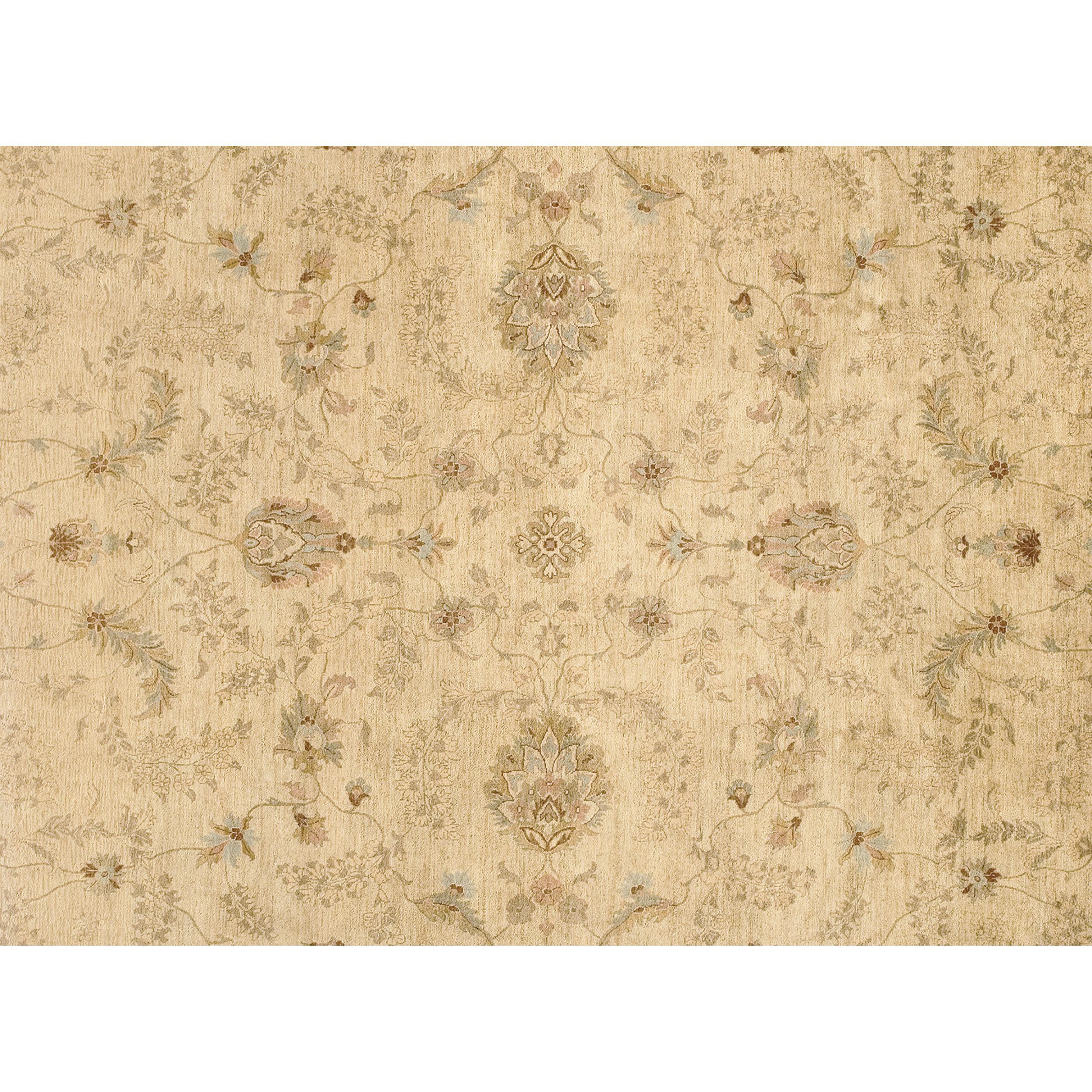 Pakistani Luxury Traditional Hand-Knotted Lilihan Cream and Melon 12x18 Rug For Sale