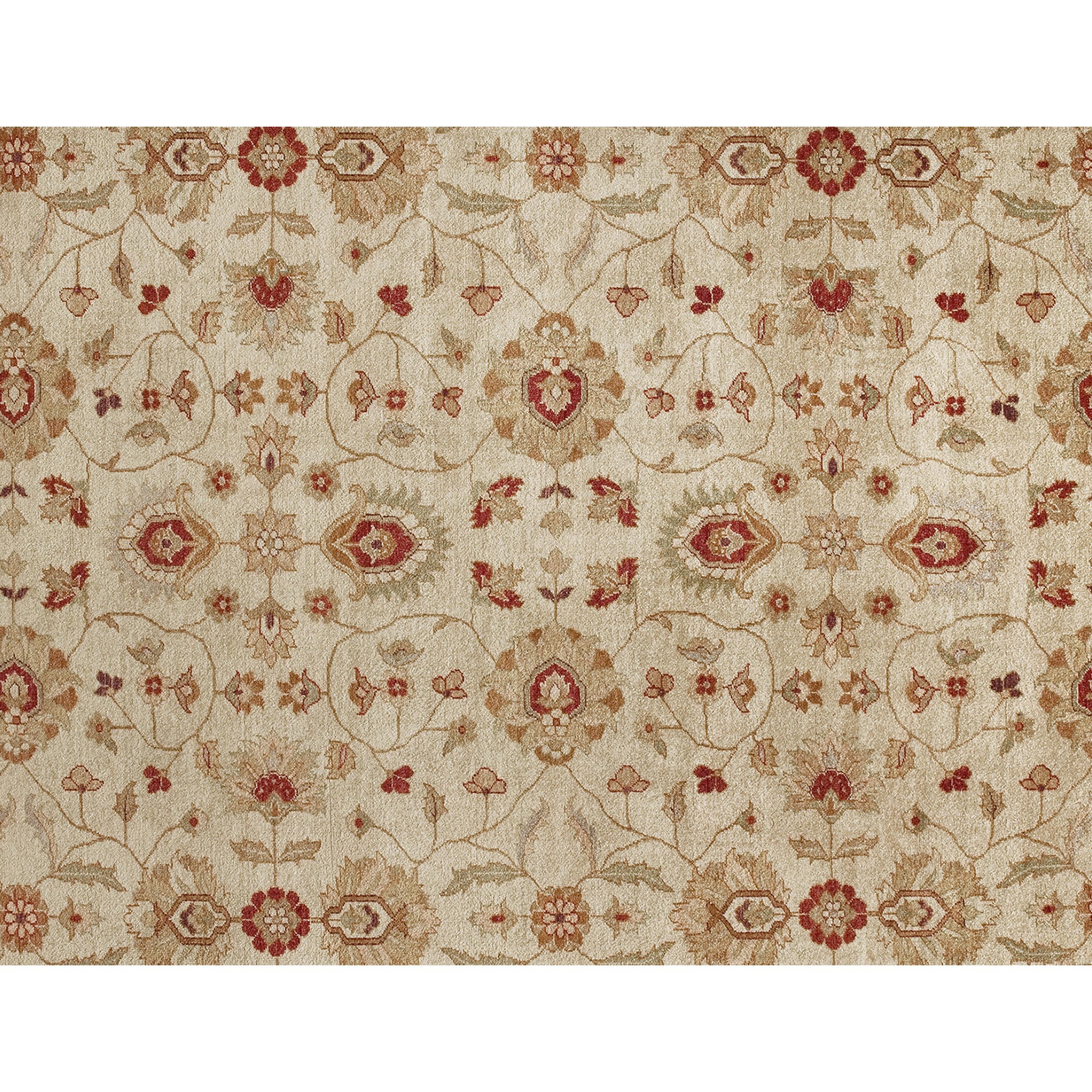 Agra Luxury Traditional Hand-Knotted Lilihan Cream and Red 11x18 Rug For Sale