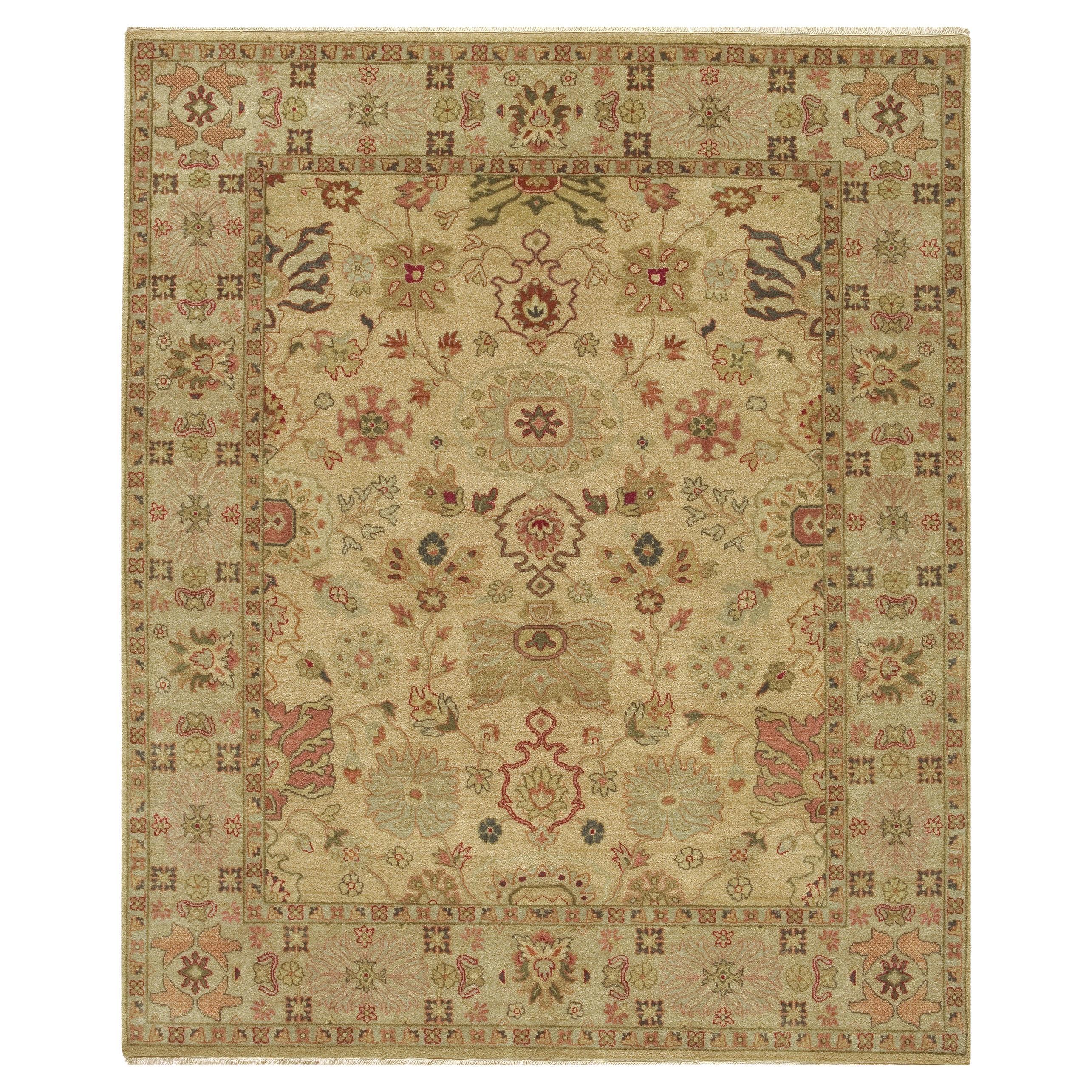 Luxury Traditional Hand-Knotted Lilihan Gold & Fawn 12x12 Round Rug For Sale
