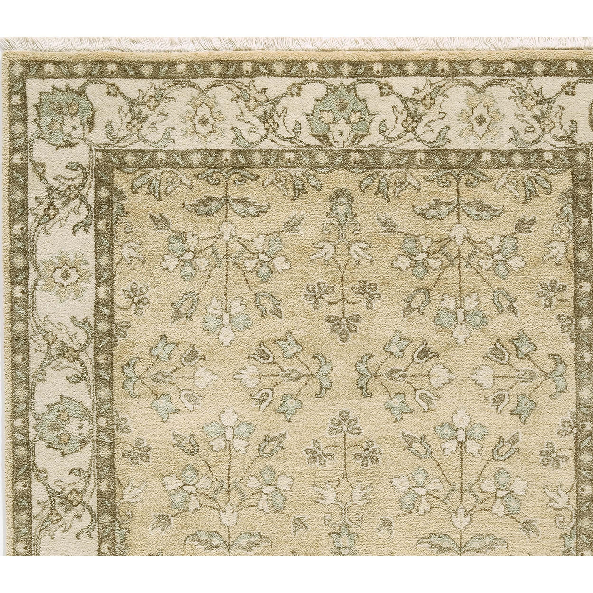 Indien Tapis de luxe traditionnel noué à la main Lilihan citron et ivoire 14x24 en vente