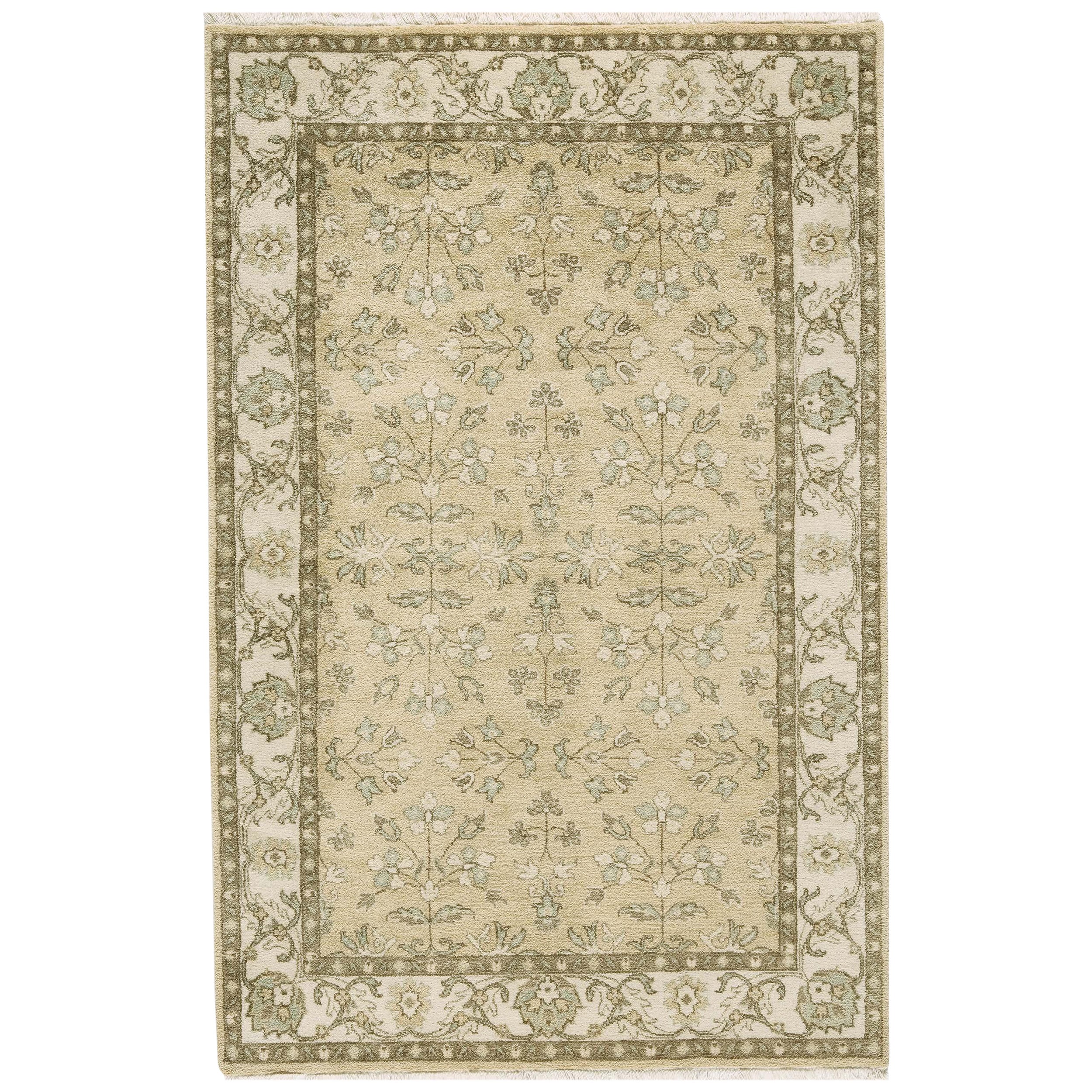 Tapis de luxe traditionnel noué à la main Lilihan citron et ivoire 14x24