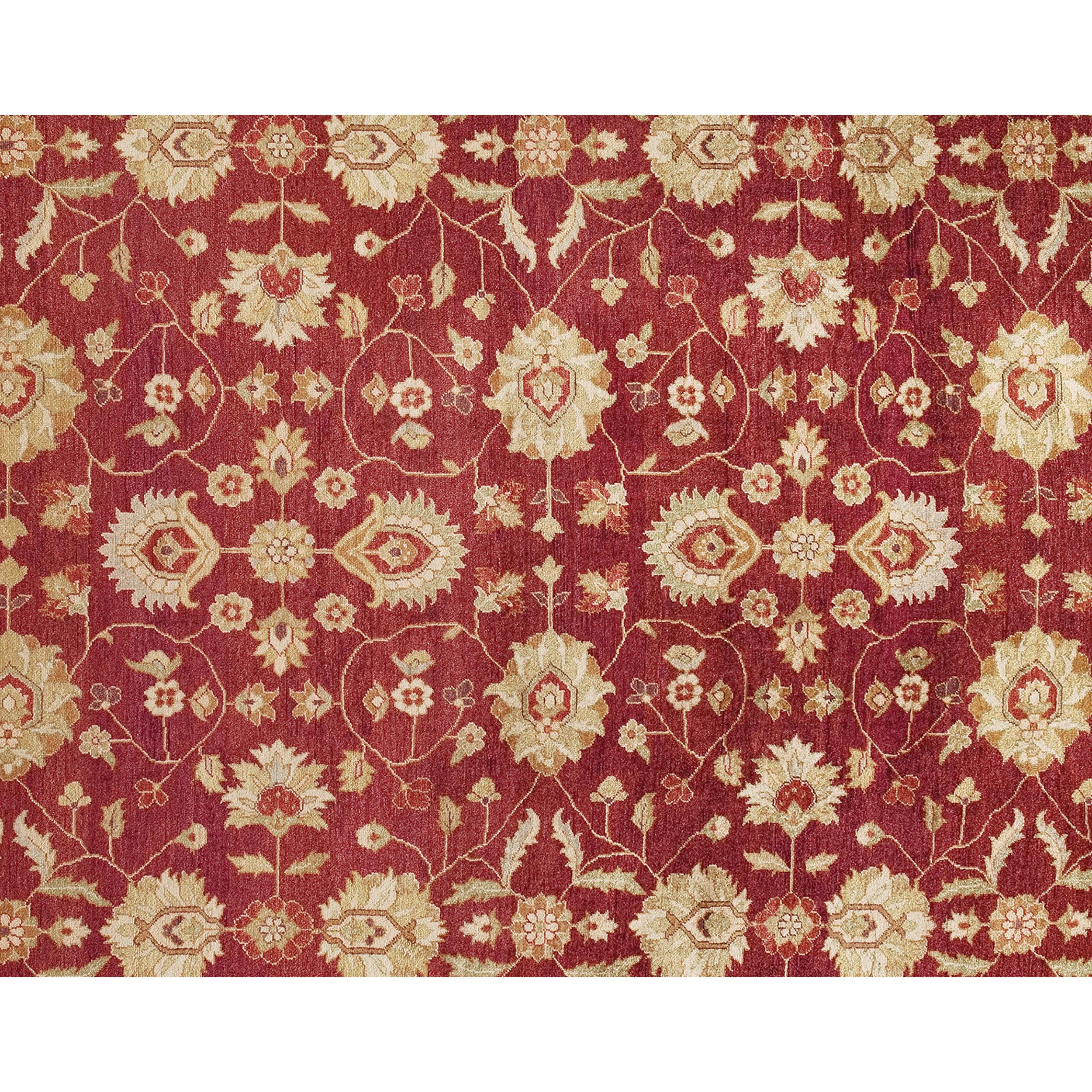 Agra Tapis de luxe traditionnel noué à la main Lilihan rouge et crème 11x18 en vente