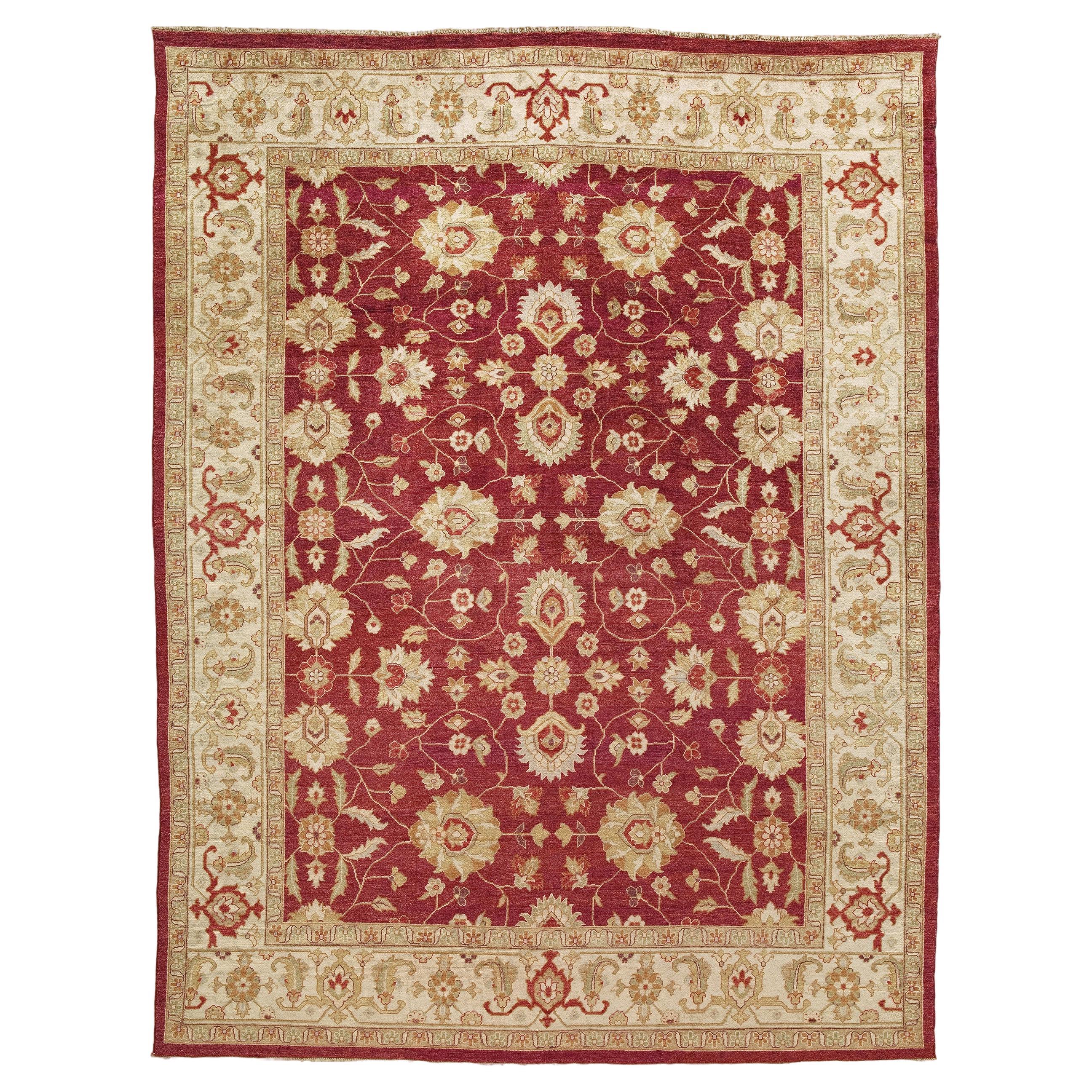 Luxury Traditional Hand-Knotted Lilihan Red and Cream 12x15 Rug