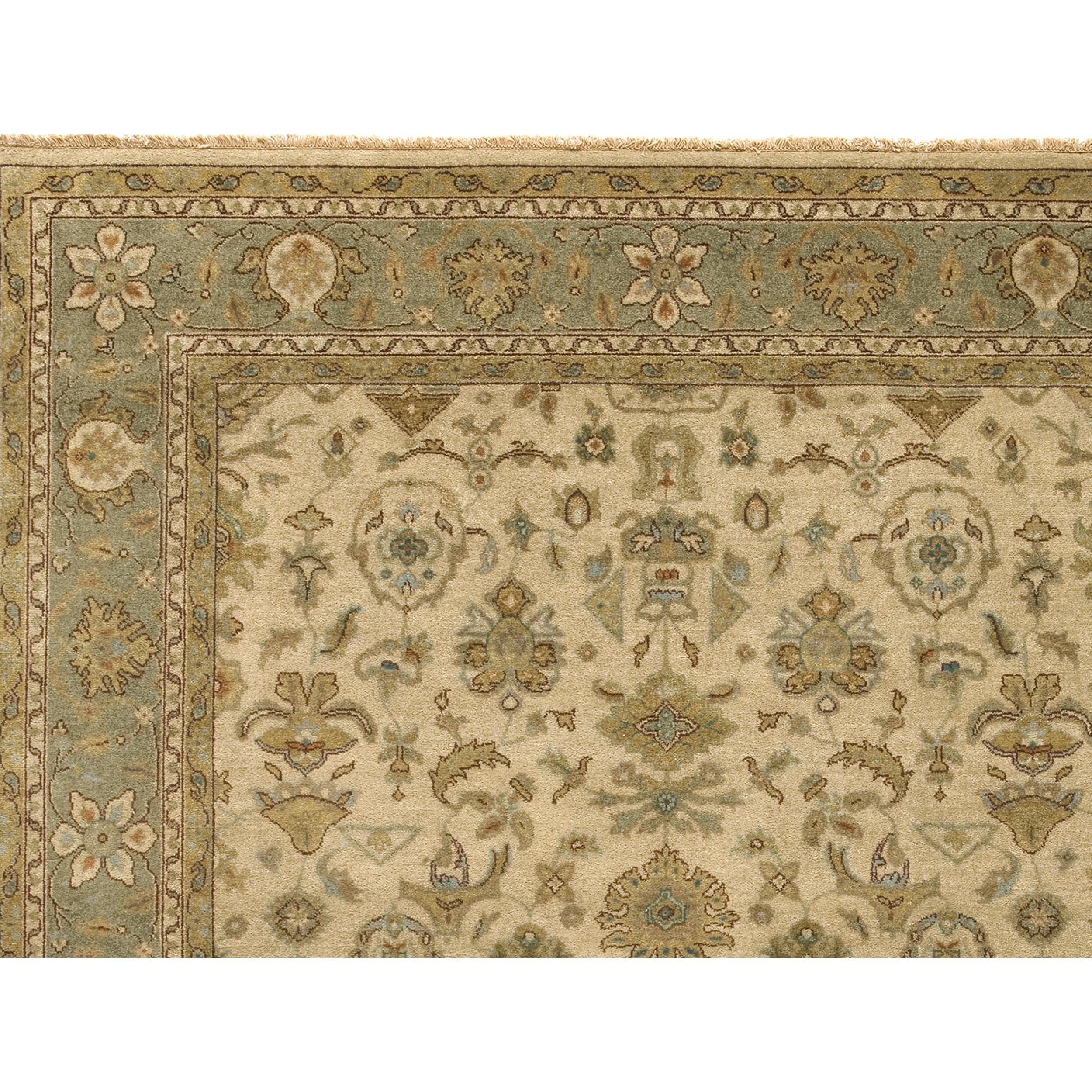 Luxury Traditional Hand-Knotted Mahal Beige & Light Green 12x22 Rug In New Condition For Sale In Secaucus, NJ