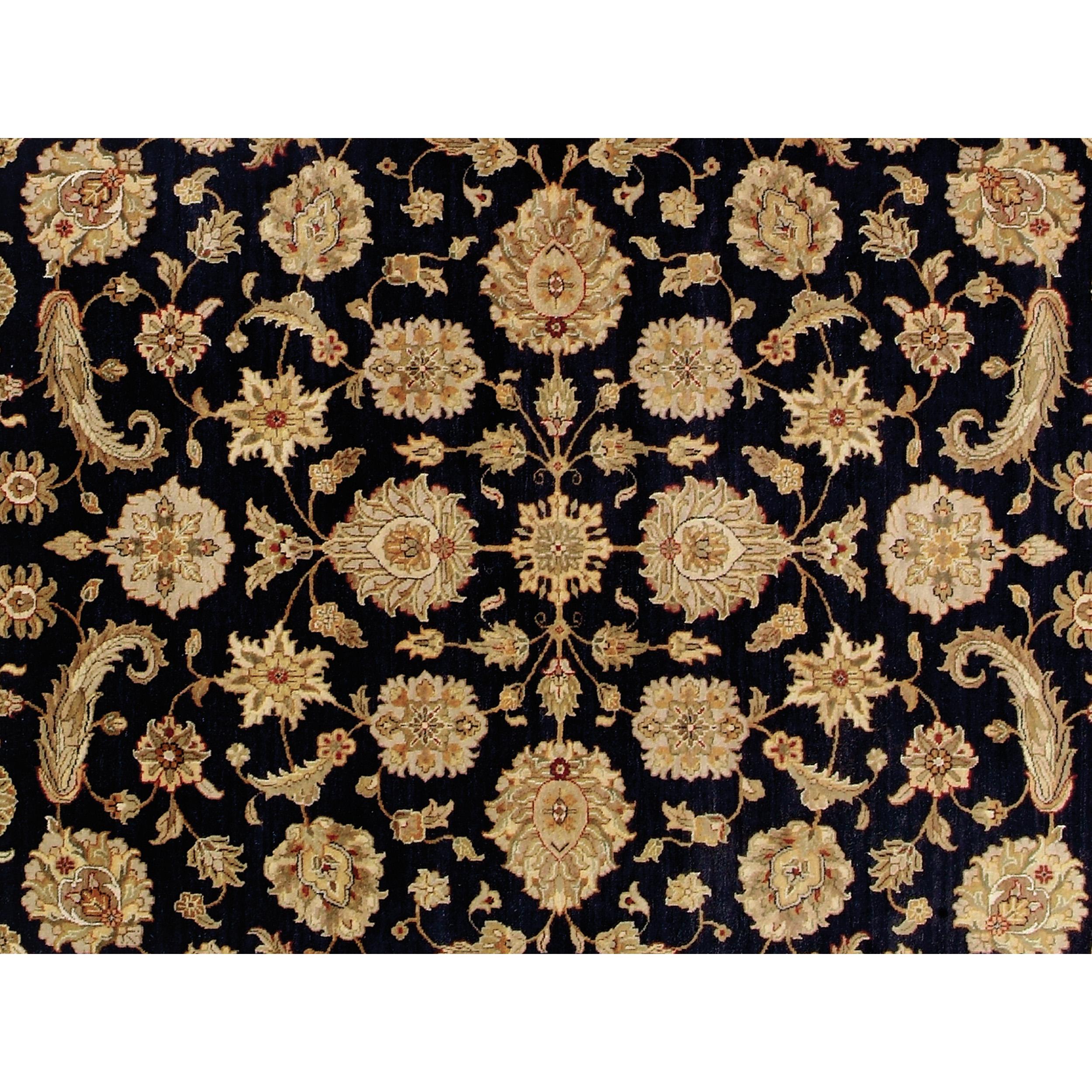 Agra Luxury Traditional Hand-Knotted Mahal Black and Sage 12X15 Rug For Sale