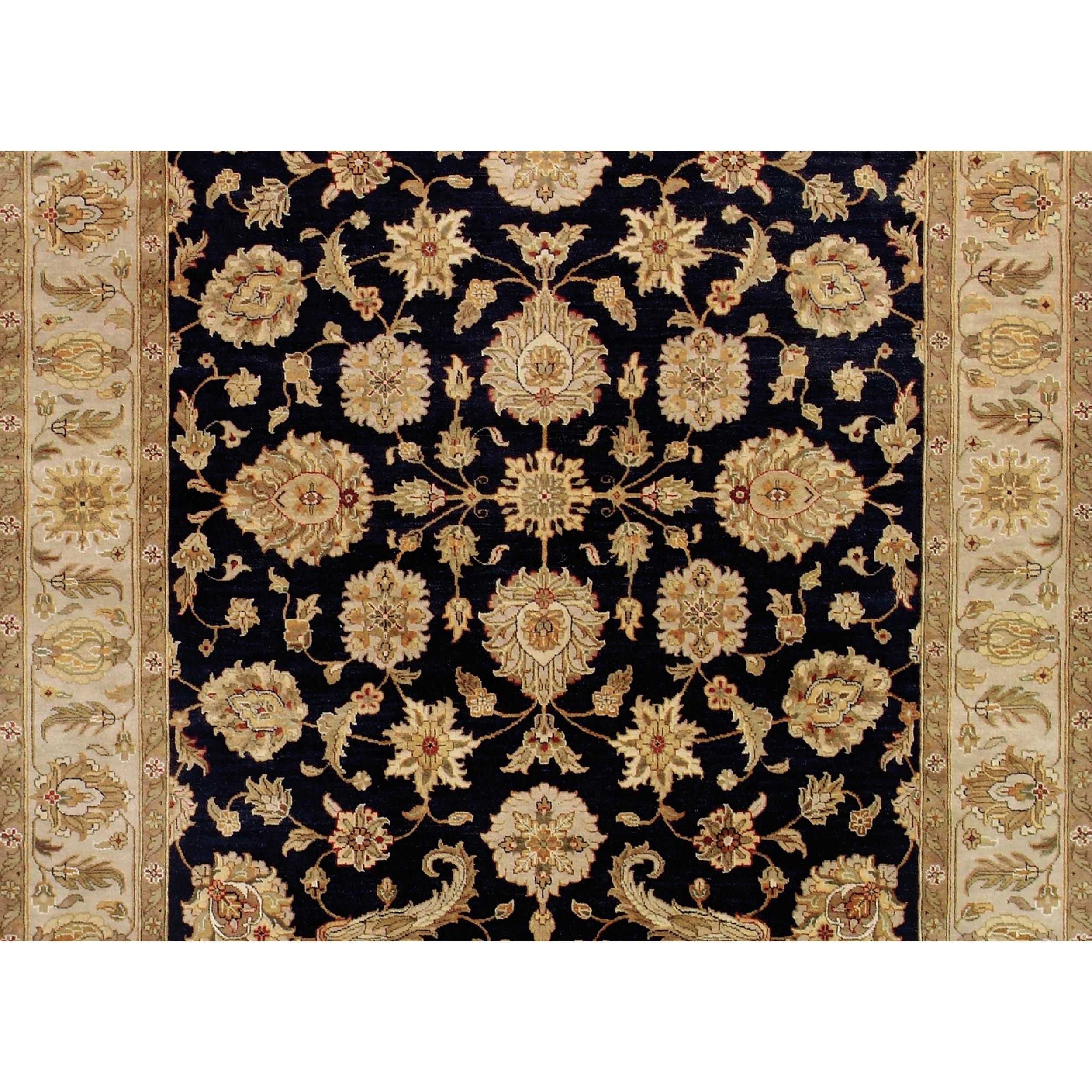 Indian Luxury Traditional Hand-Knotted Mahal Black and Sage 12X15 Rug For Sale