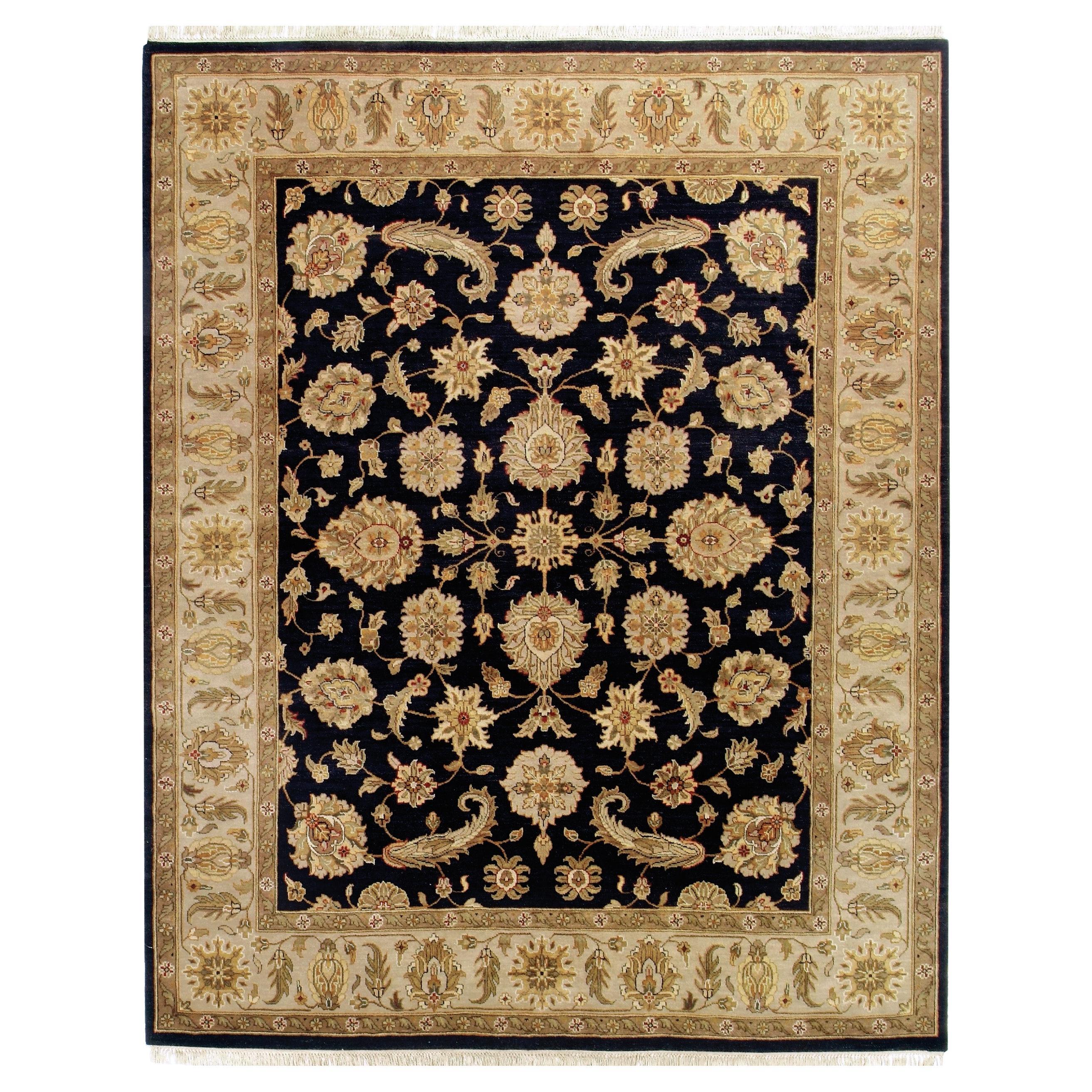 Luxury Traditional Hand-Knotted Mahal Black and Sage 12X15 Rug
