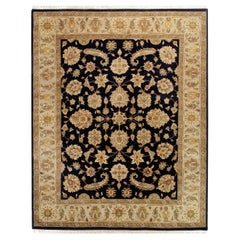 Tapis traditionnel de luxe noué à la main Mahal noir et Sage 12X15