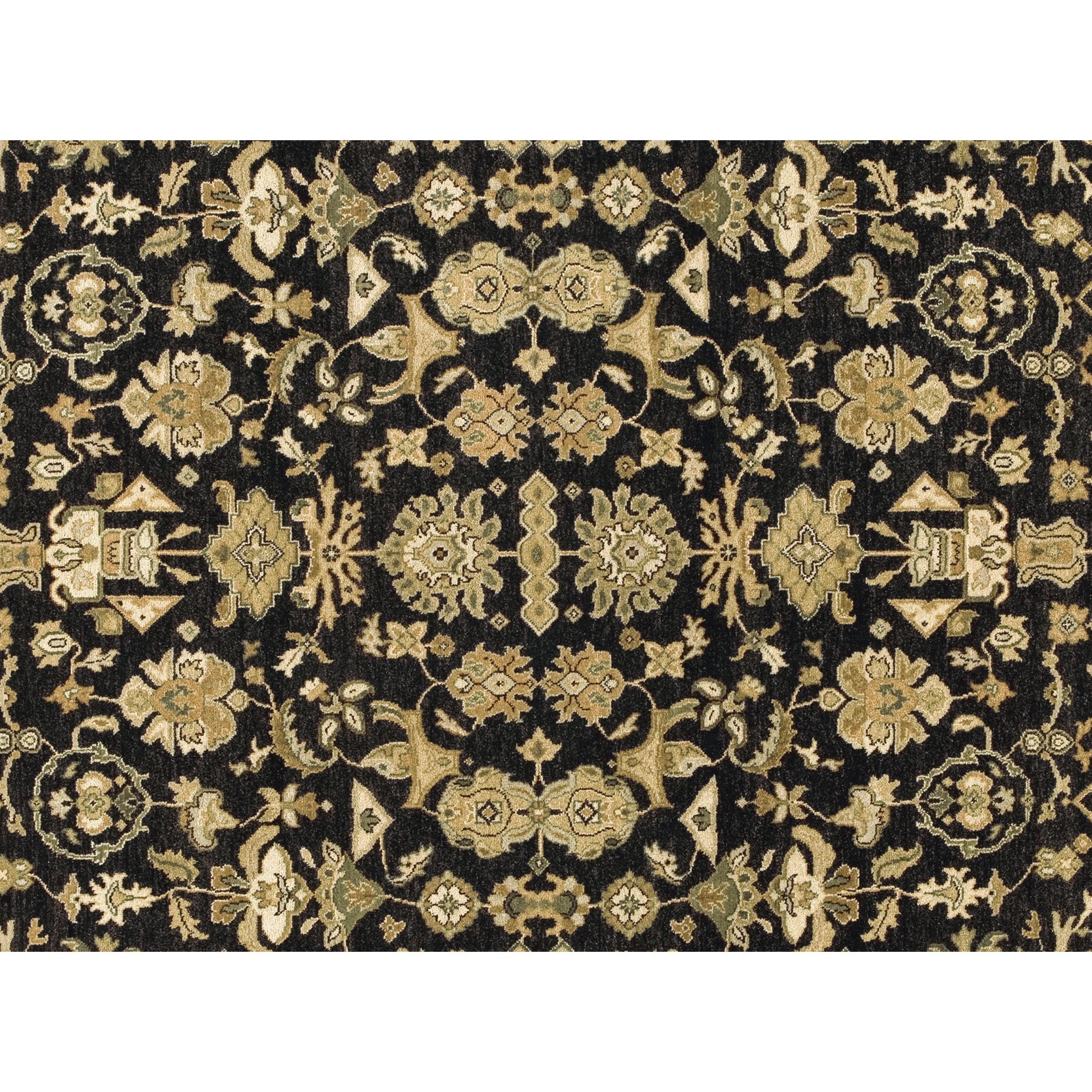 Mahal Tradicional de Lujo Anudado a Mano  Alfombra 11x19 Negro y Oro Oscuro Indio en venta