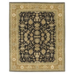 Mahal traditionnel de luxe noué à la main  Tapis noir et or foncé 11x19