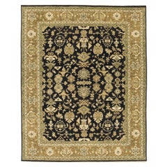 Luxury Traditional Hand-Knotted Mahal  Black & Dark Gold 12x22 Rug