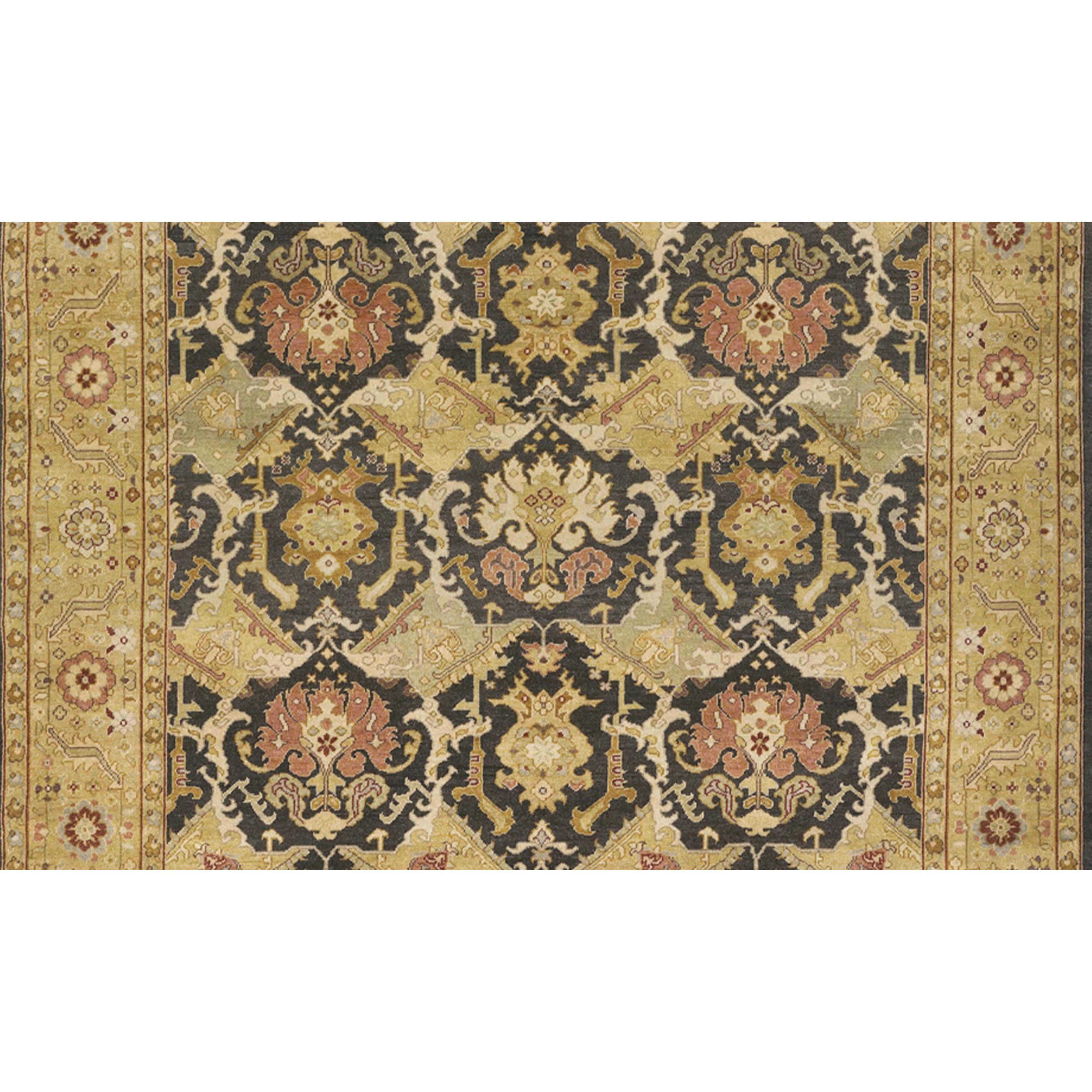 Chinese Luxury Traditional Hand-Knotted Mahal Brown and Gold 12x24 Rug For Sale