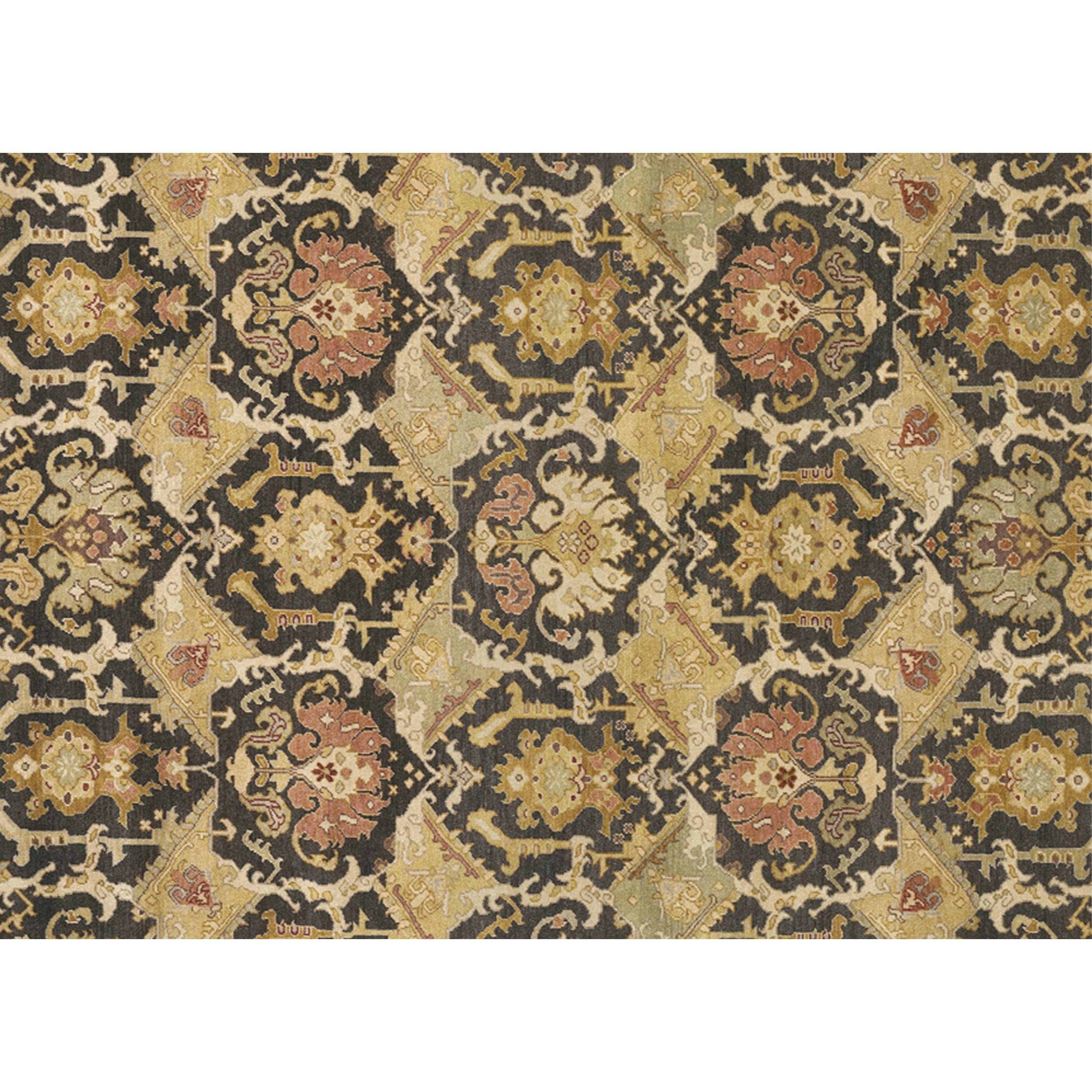 Agra Luxury Traditional Hand-Knotted Mahal Brown and Gold 14x26 Rug For Sale