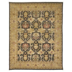 Luxuriöser traditioneller handgeknüpfter Teppich Mahal Braun und Gold 14x26