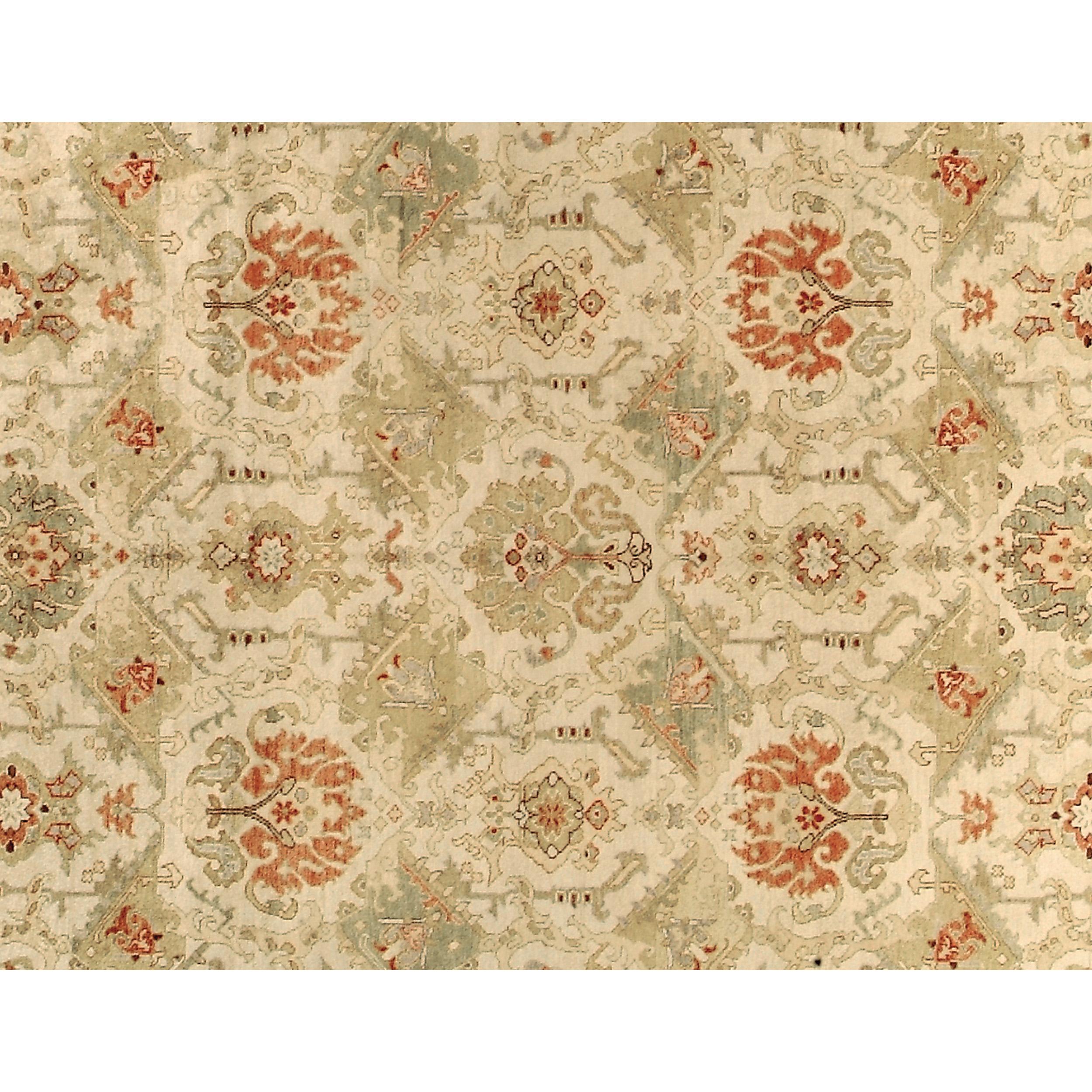 Agra Luxury Traditional Hand-Knotted Mahal Cream and Saffron 16x28 Rug For Sale